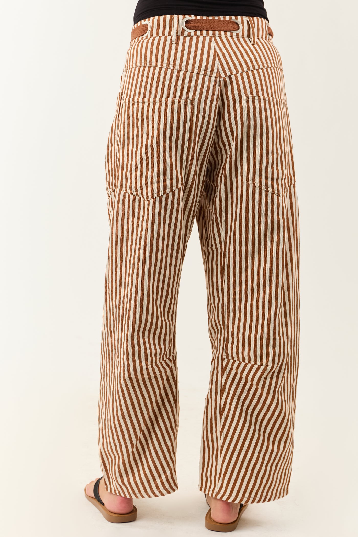 Caramel Railroad Striped Patchwork Barrel Pants