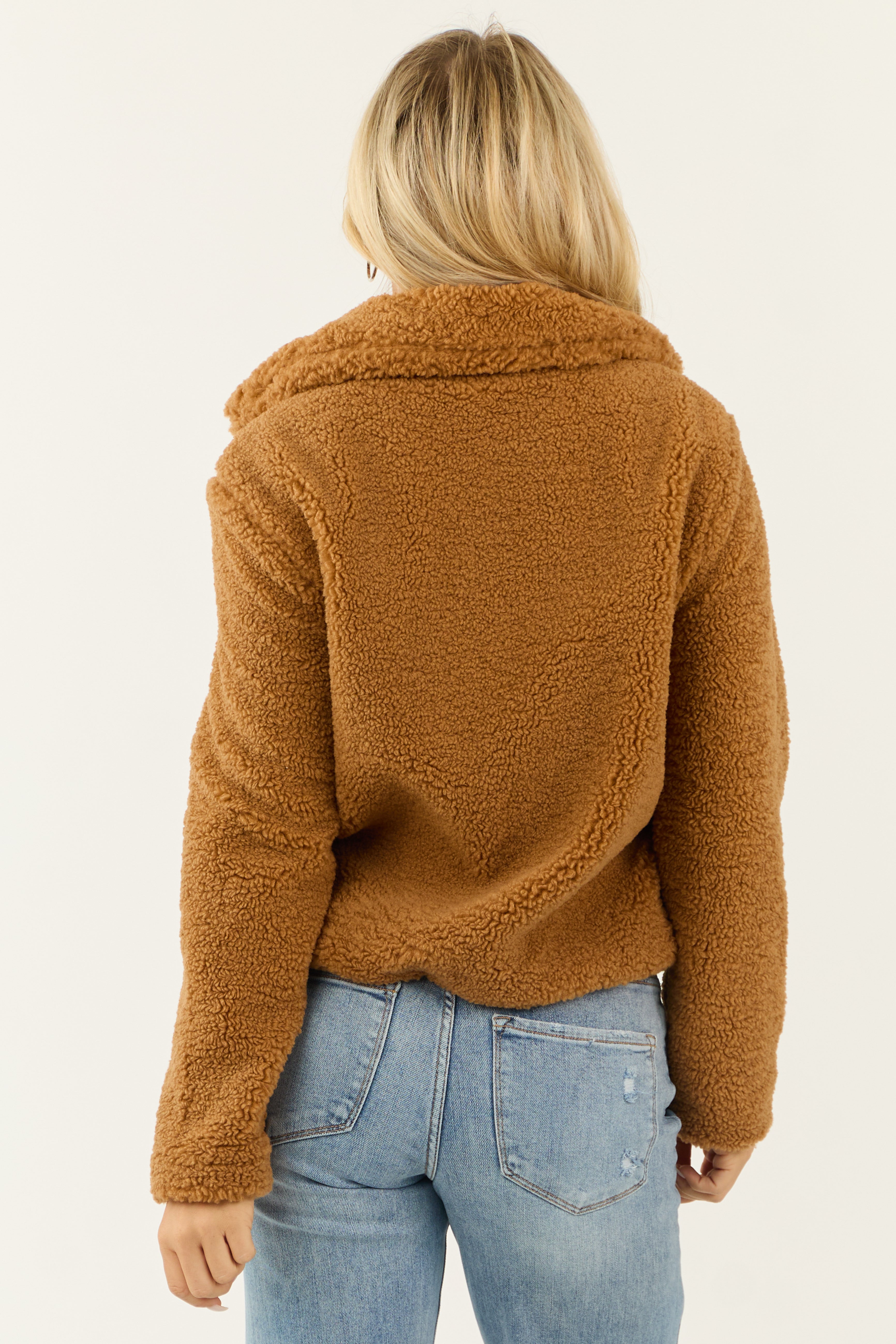 Caramel Sherpa Snap Button Up Jacket | Lime Lush Boutique