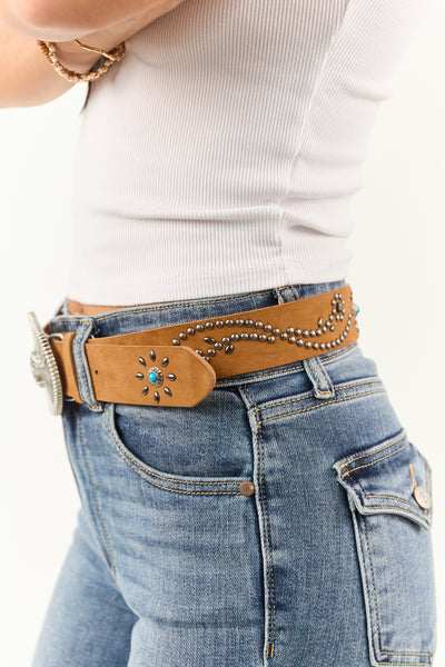Caramel Faux Leather Western Long Horn Belt