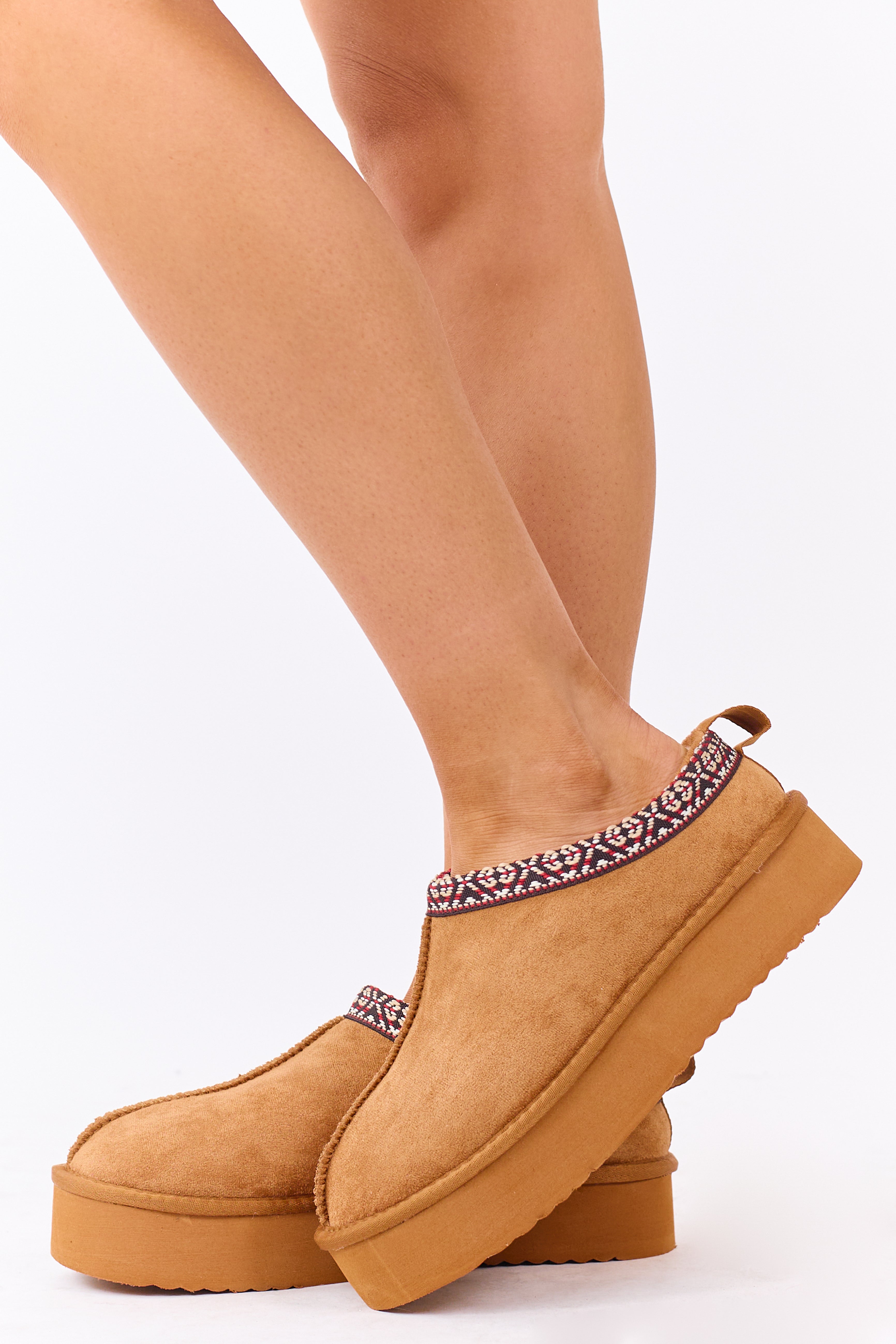 Caramel Faux Suede Fur Lined Platform Slippers