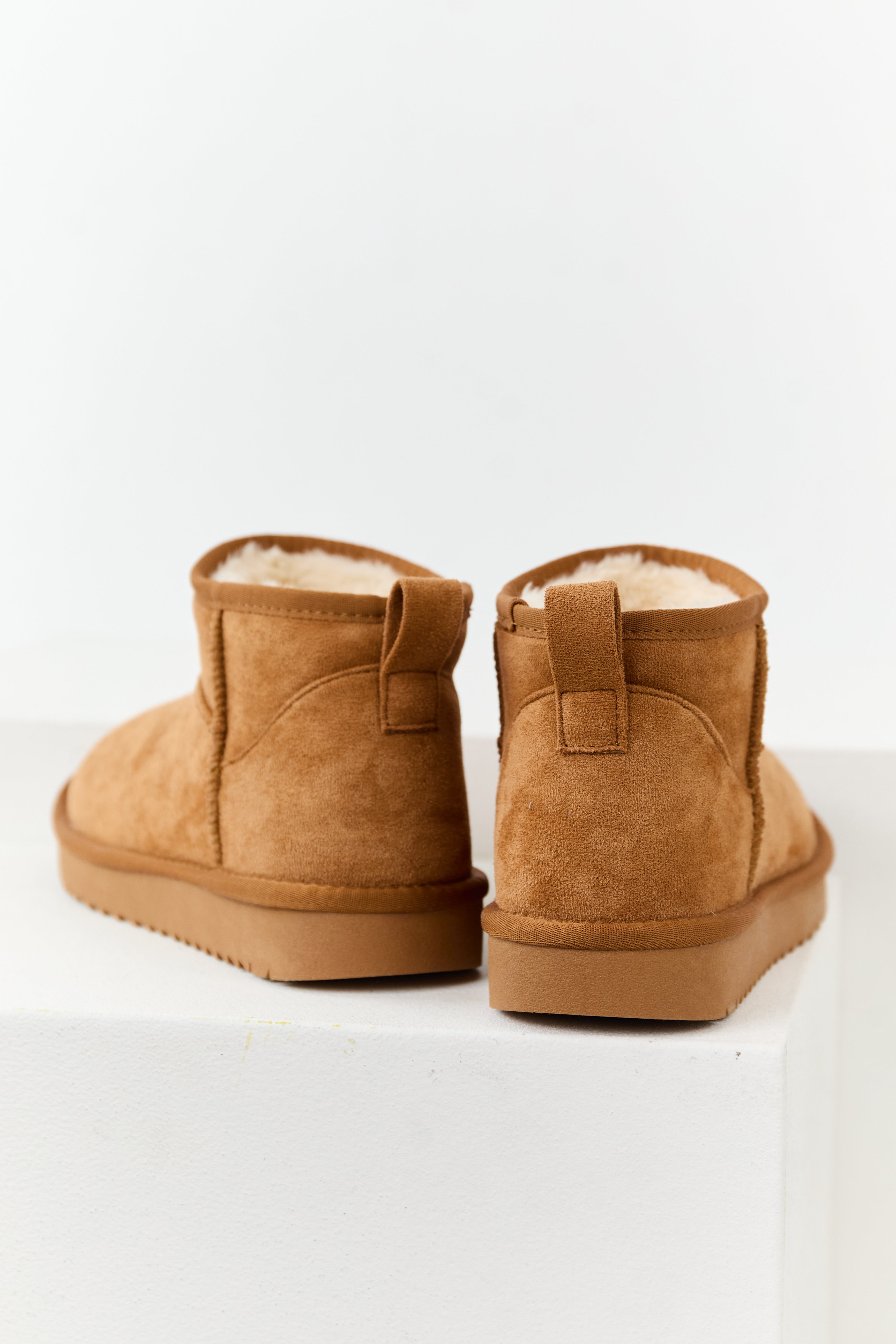 Caramel Faux Suede Fur Lined Short Booties