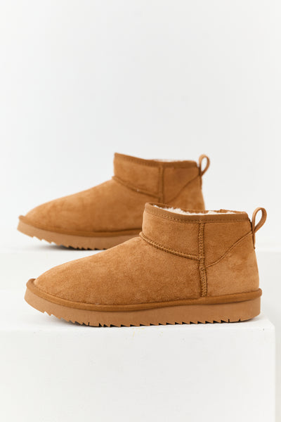 Caramel Faux Suede Fur Lined Short Booties