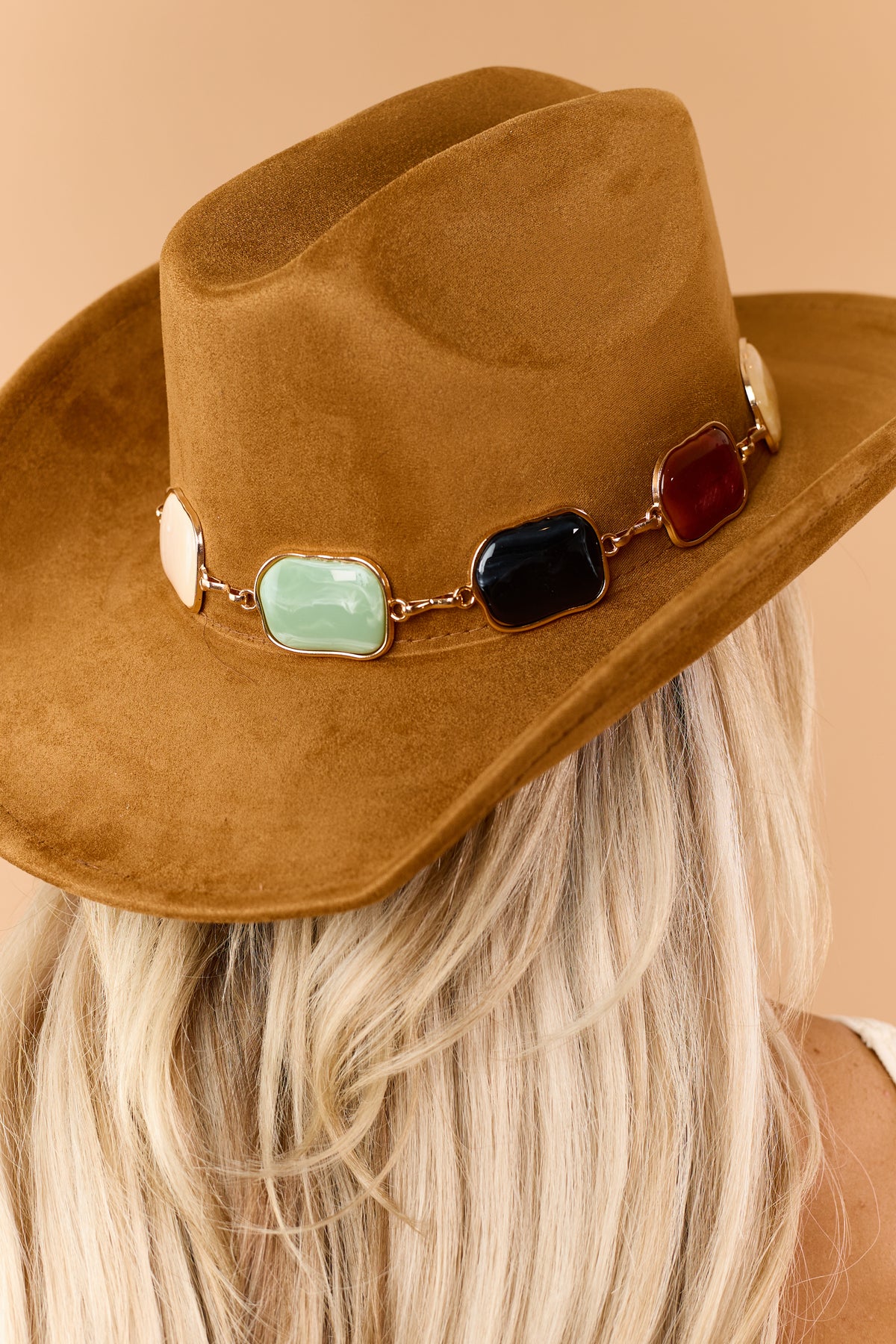 Caramel Faux Suede Multi Stone Band Cowboy Hat