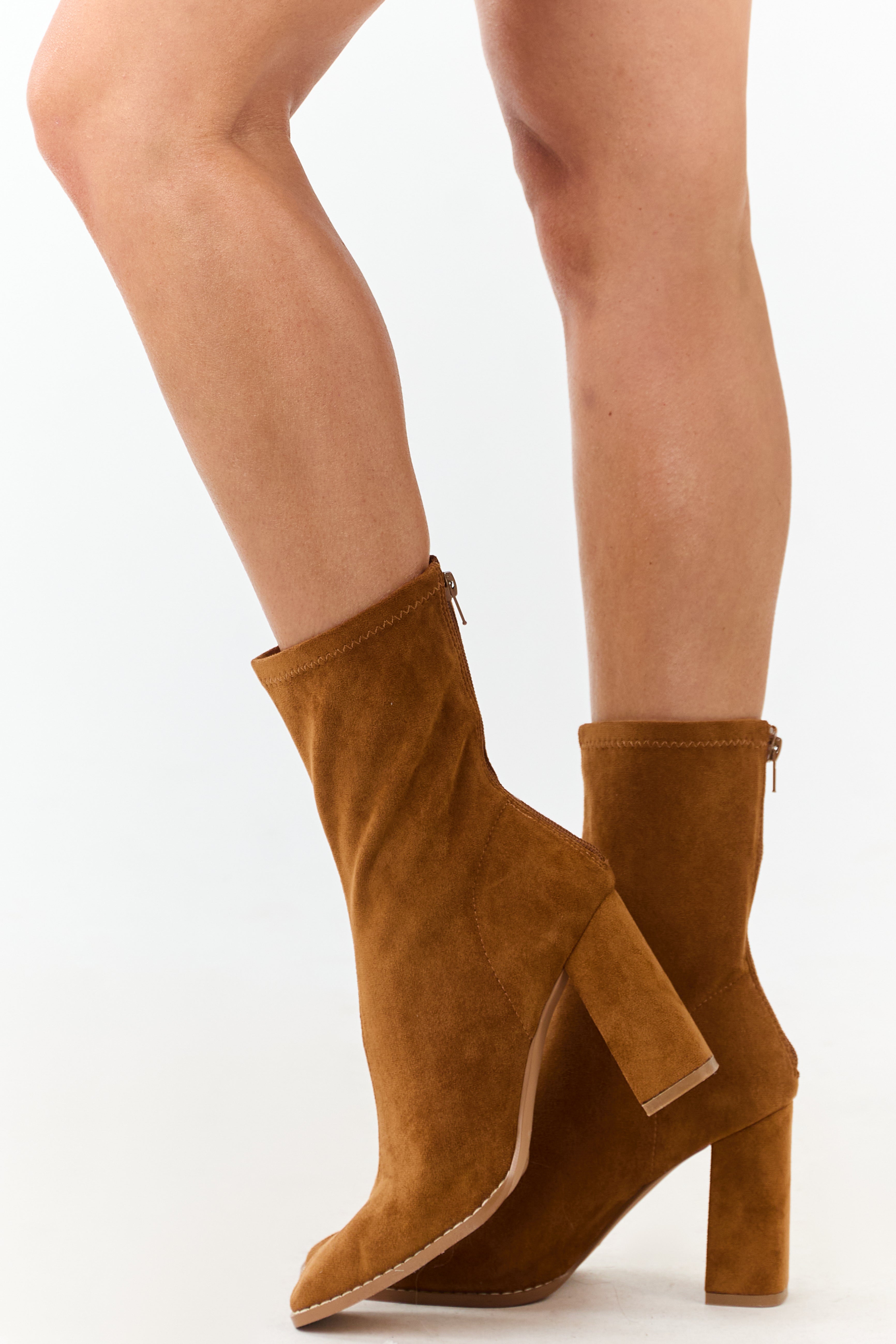 Caramel Faux Suede Square Toe Block Heel Boots | Lime Lush Boutique