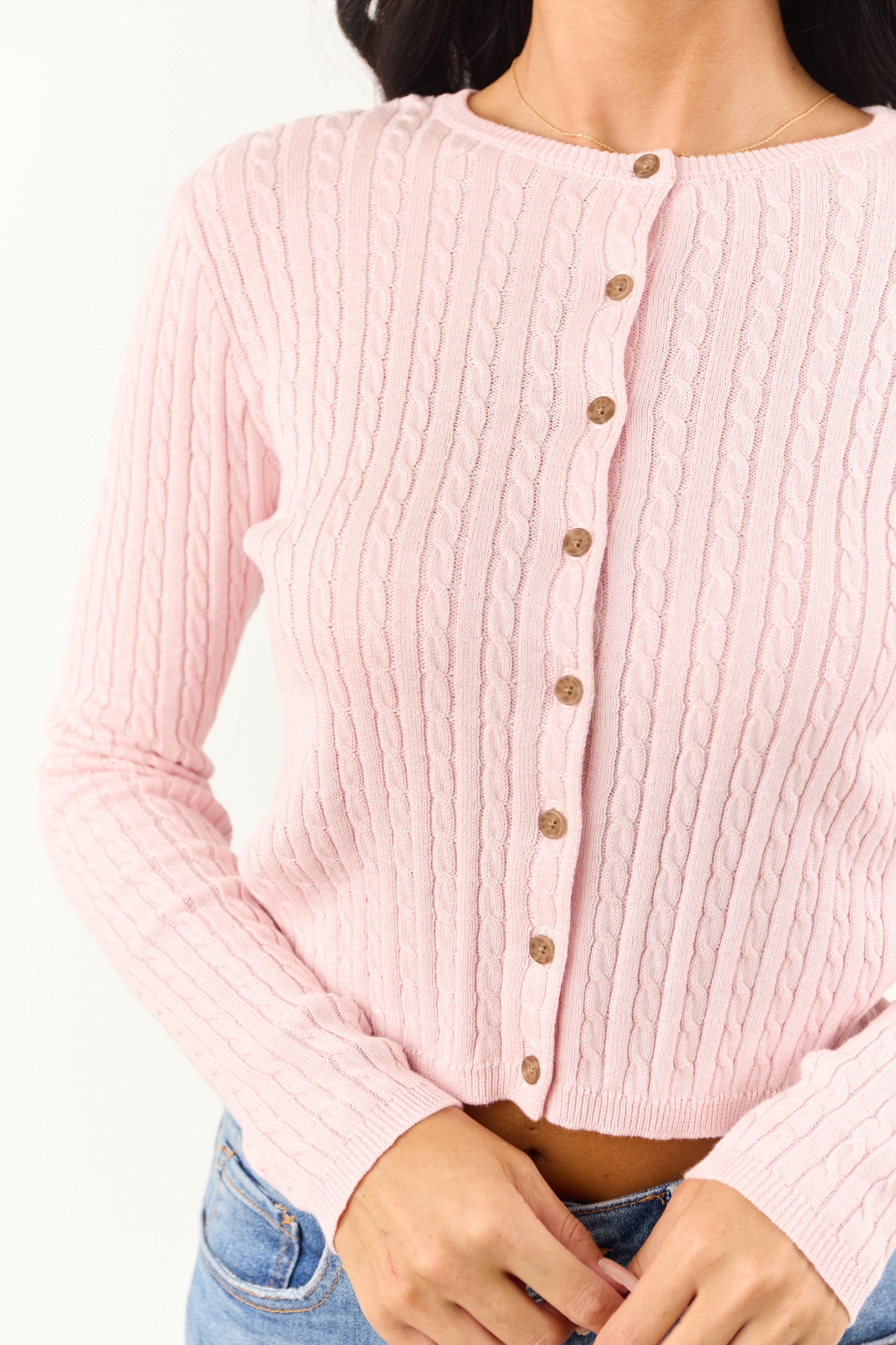 Carnation Button Down Cable Knit Cardigan | Lime Lush Boutique