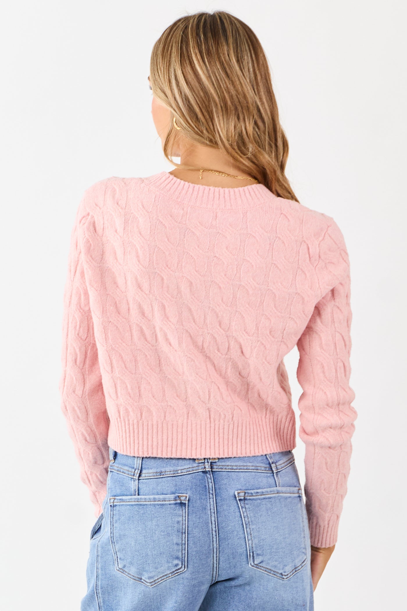 Carnation Button Down Cable Knit Sweater Cardigan