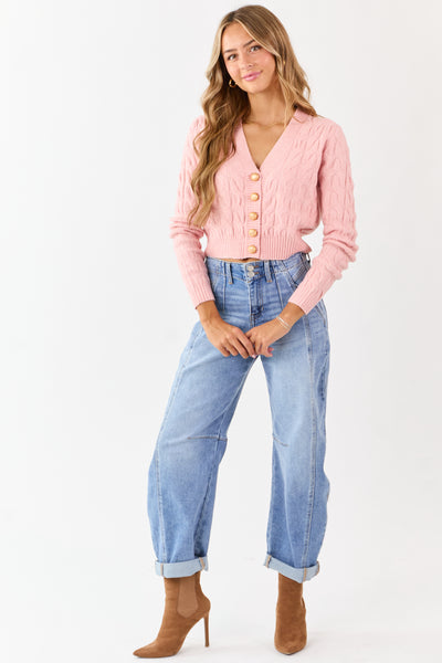 Carnation Button Down Cable Knit Sweater Cardigan