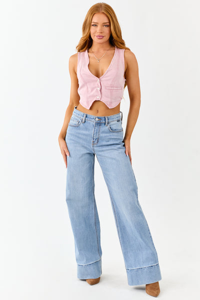 Carnation Button Down Lightweight Denim Crop Vest
