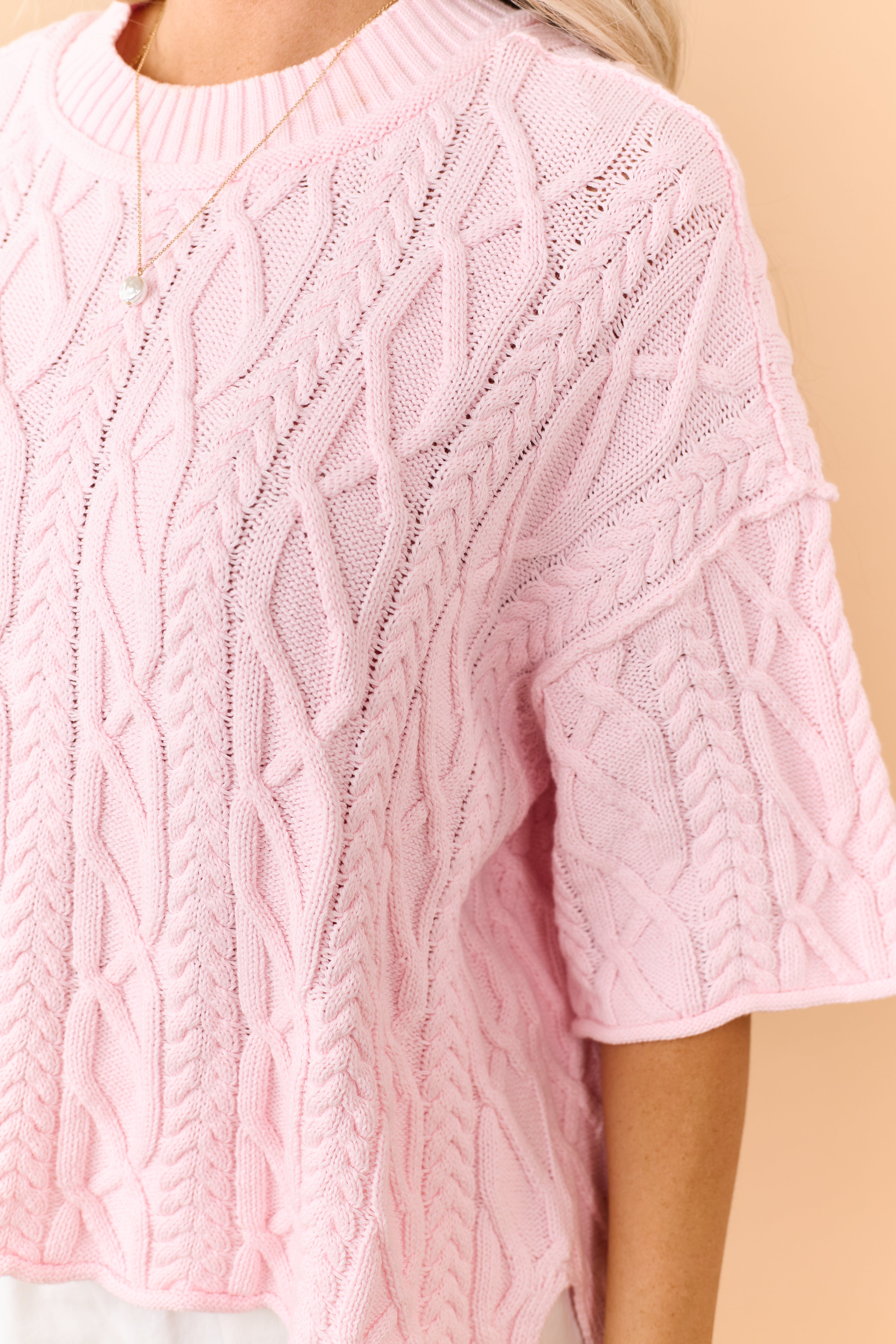 Carnation Cotton Cable Knit Half Sleeve Sweater | Lime Lush Boutique