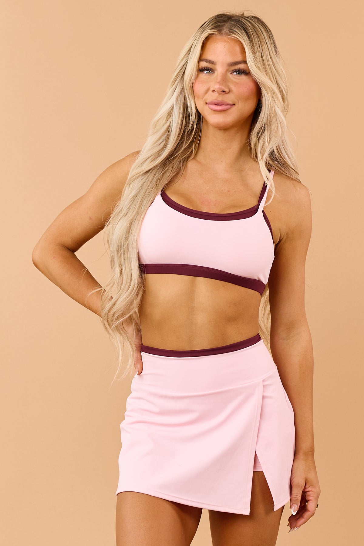 Carnation Double Layered Contrast Sports Bra