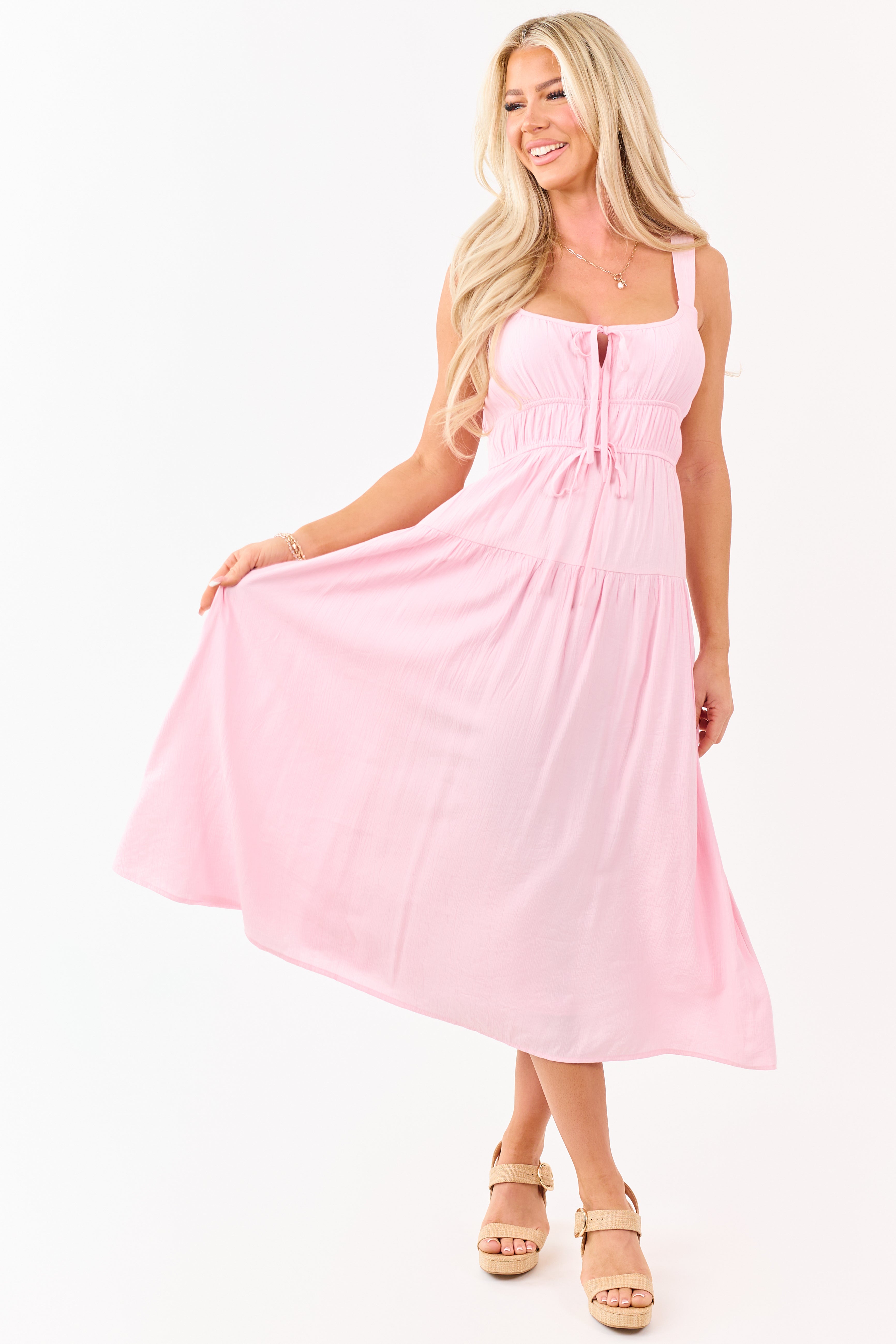 Carnation Elastic Waist Sleeveless Midi Dress