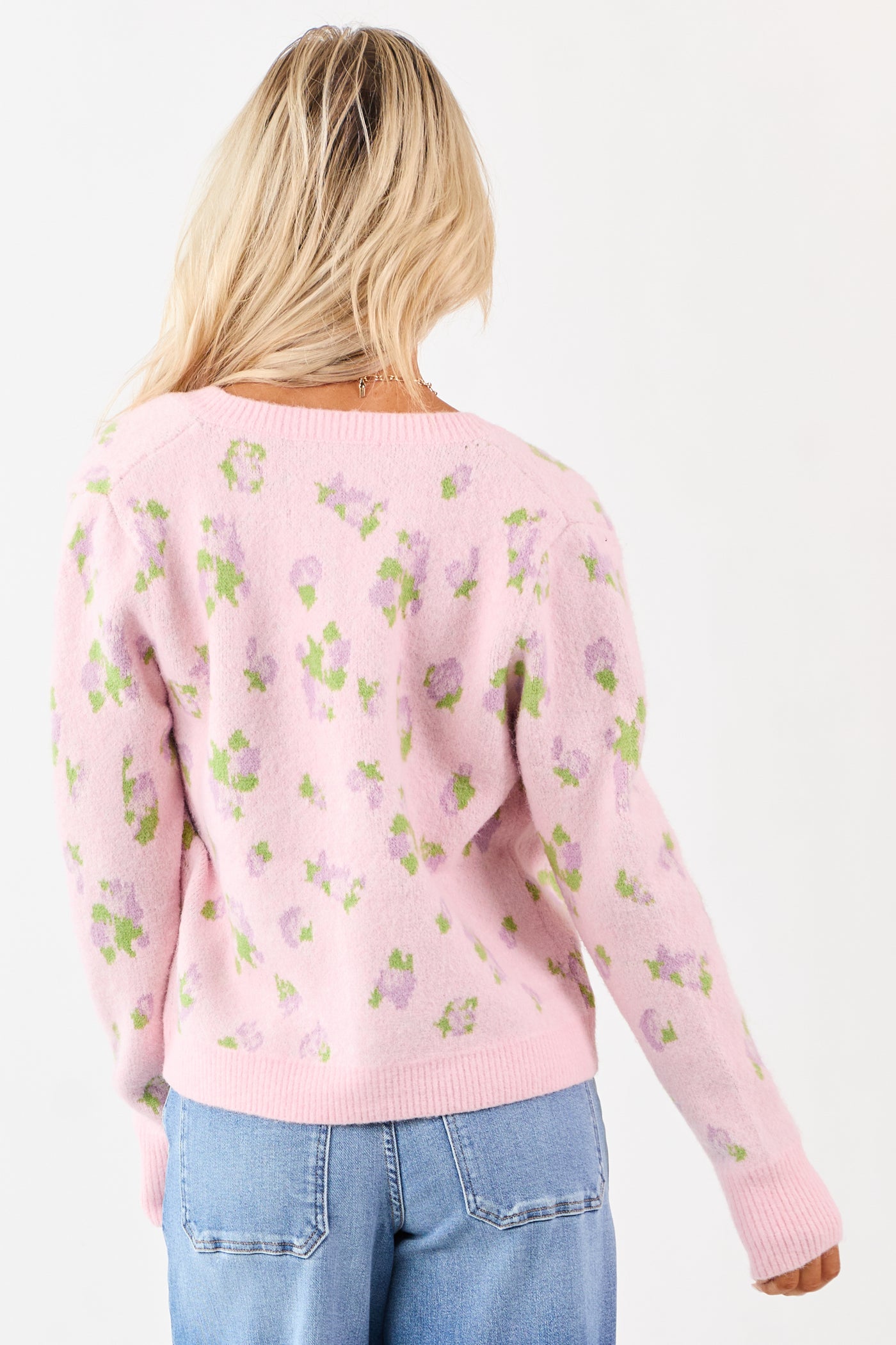 Carnation Floral Button Up Wool Blend Knit Cardigan