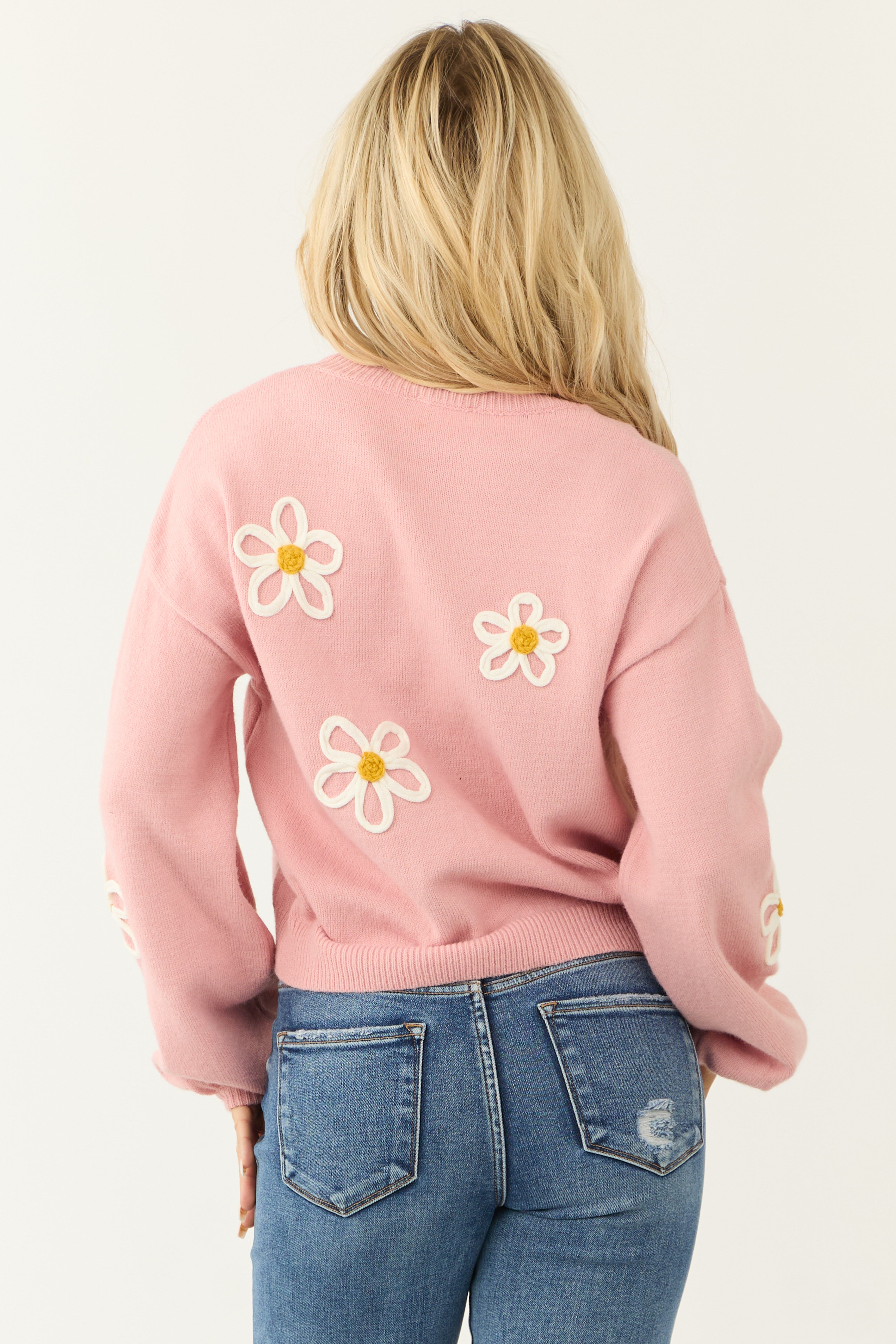 Carnation Floral Embroidered Puff Sleeve Sweater | Lime Lush Boutique
