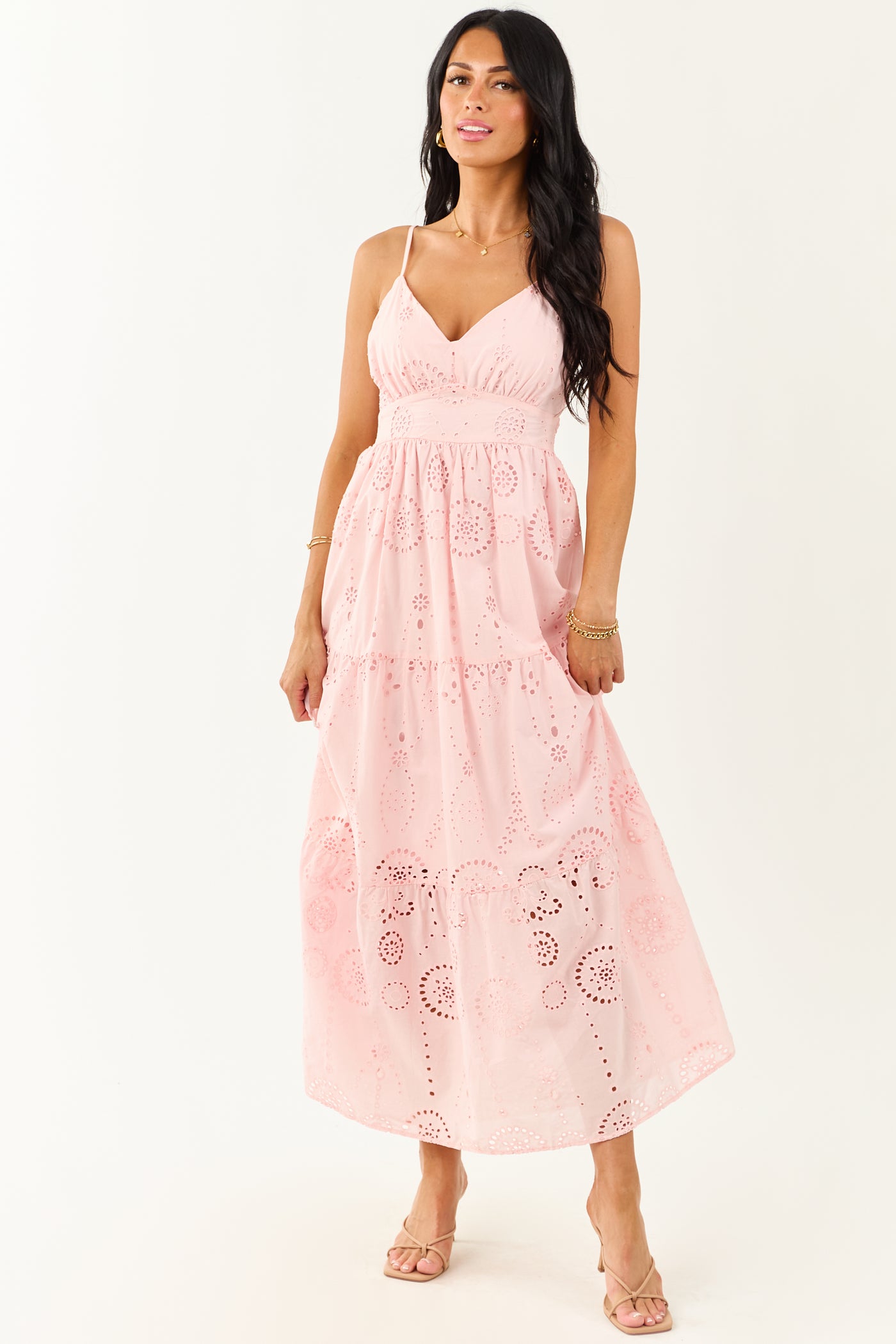 Carnation Floral Eyelet Sleeveless Cotton Maxi Dress