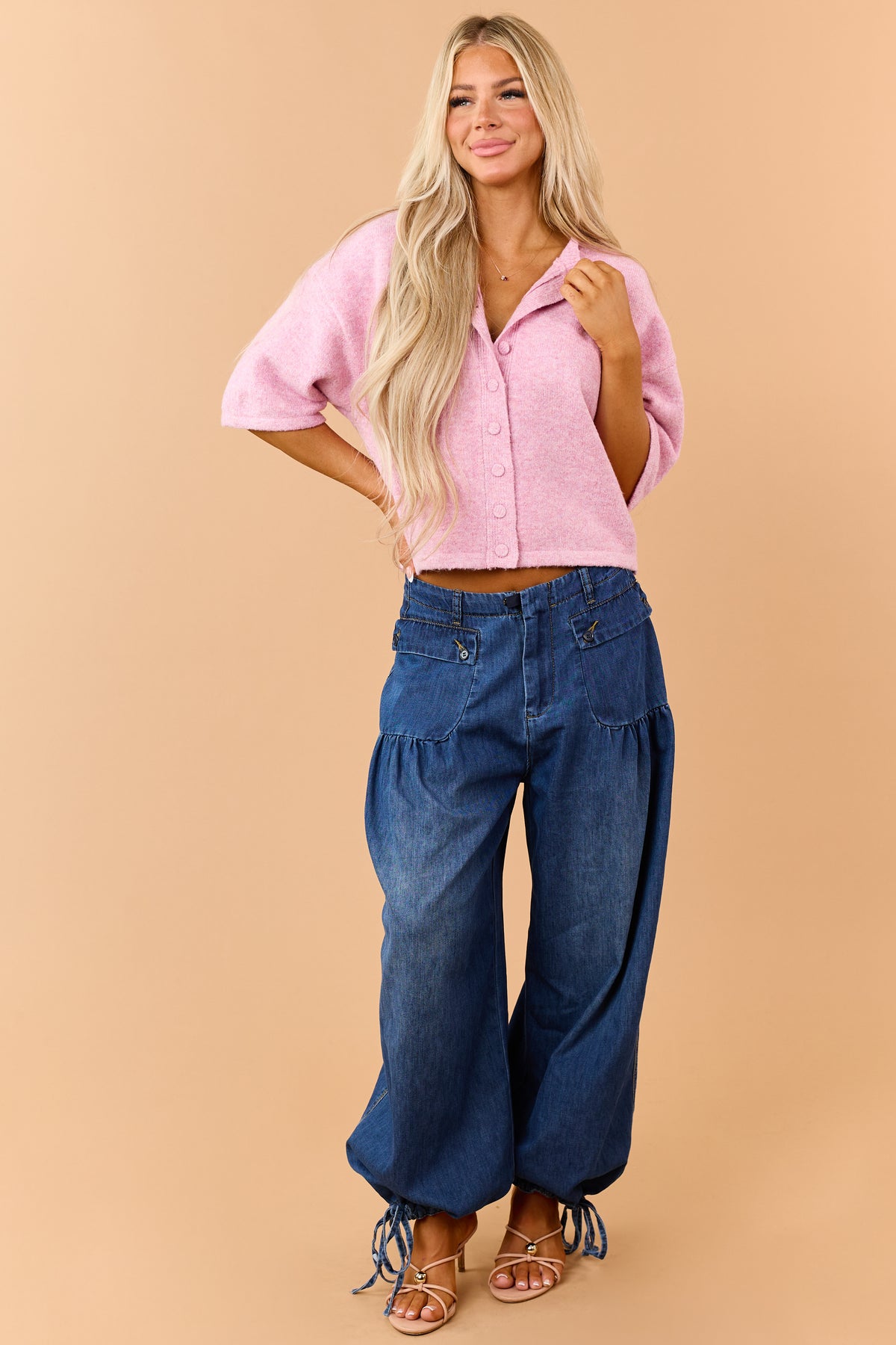 Carnation Half Sleeve Button Down Sweater