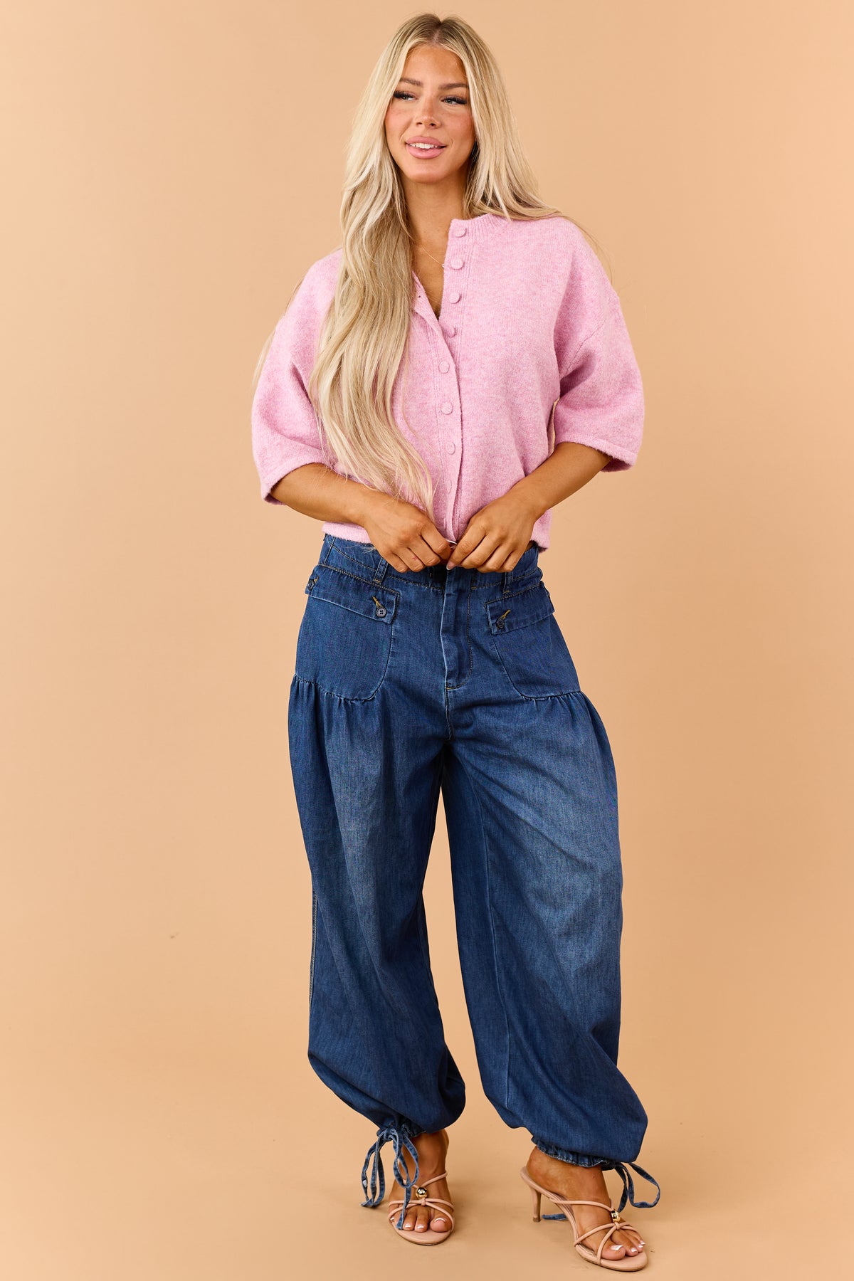 Carnation Half Sleeve Button Down Sweater