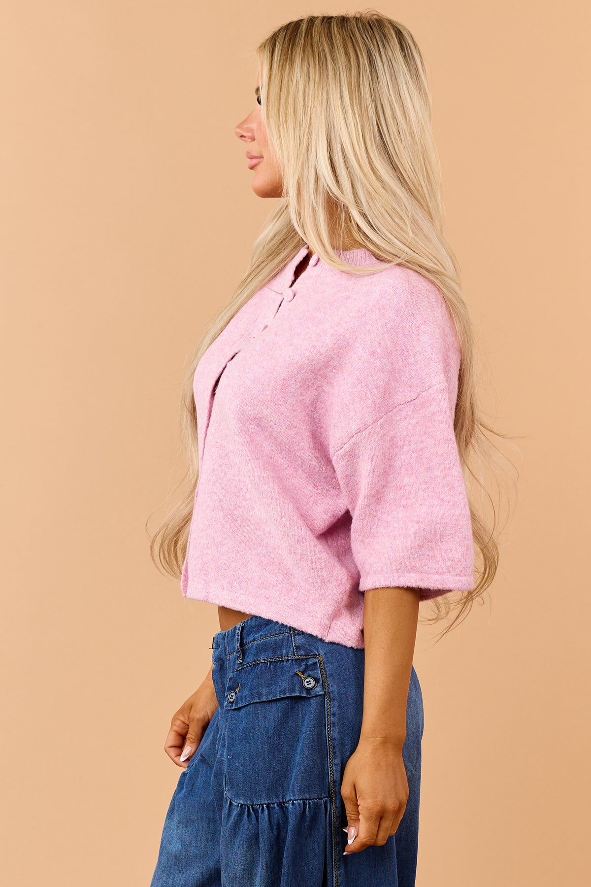 Carnation Half Sleeve Button Down Sweater