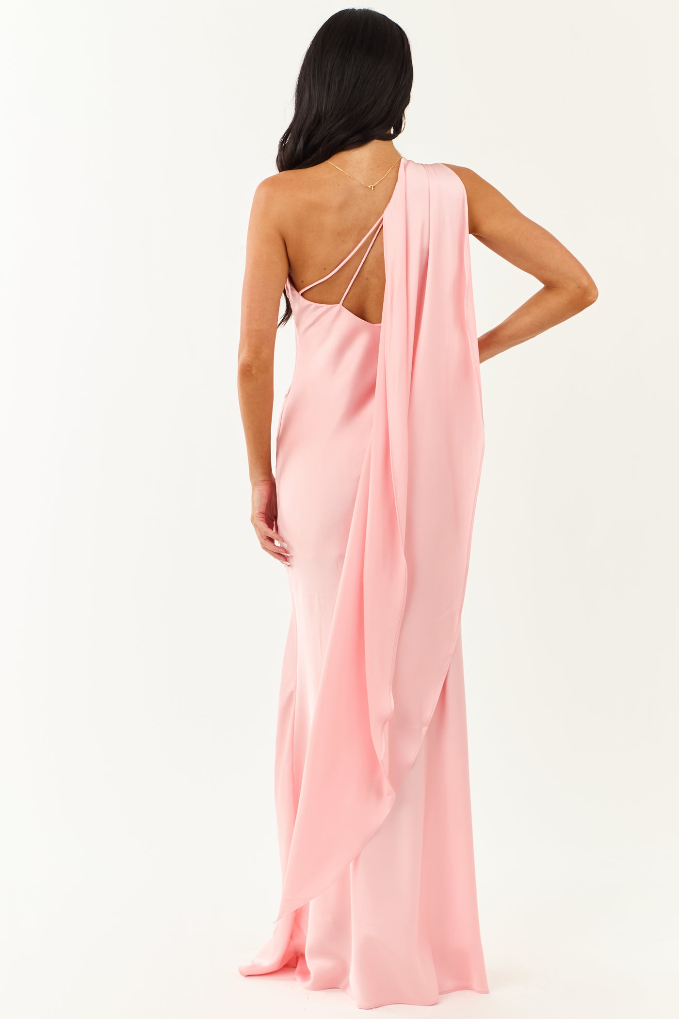 Carnation One Shoulder Satin Slit Maxi Scarf Dress Carnation One Shoulder Satin Slit Maxi Scarf Dress