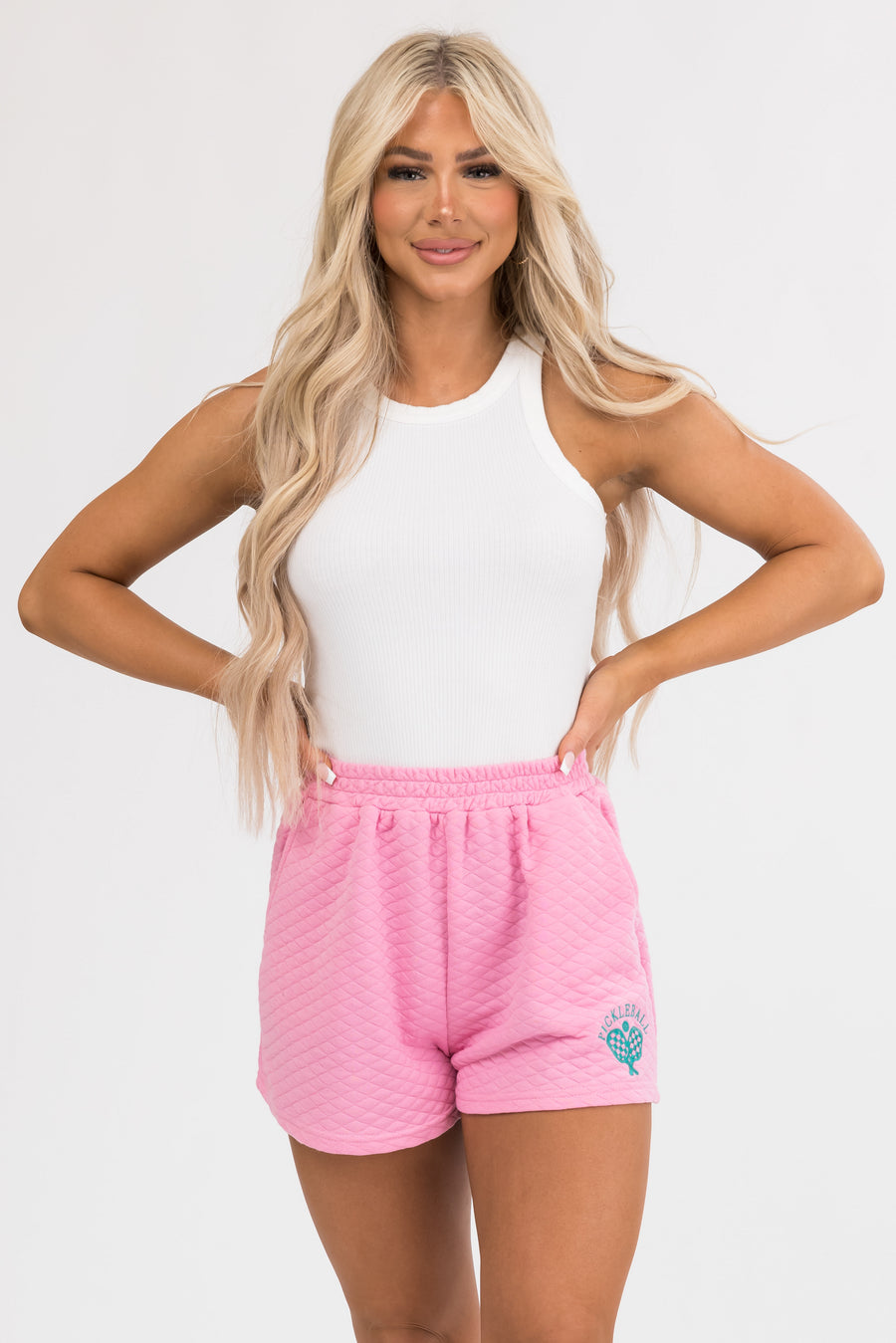 Carnation Quilted 'Pickleball' Graphic Shorts