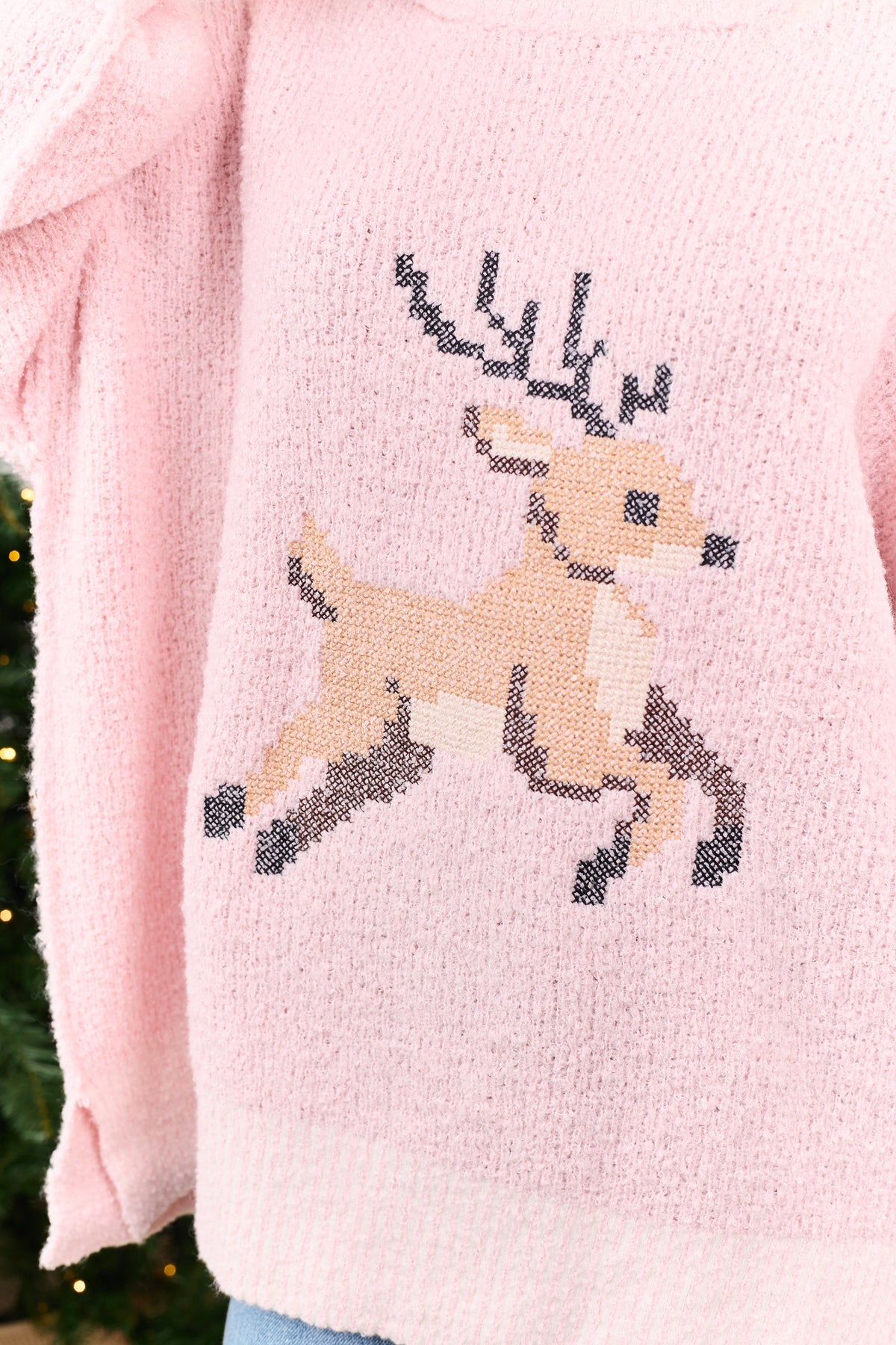 Carnation Reindeer Cross Stitch Contrast Trim Sweater