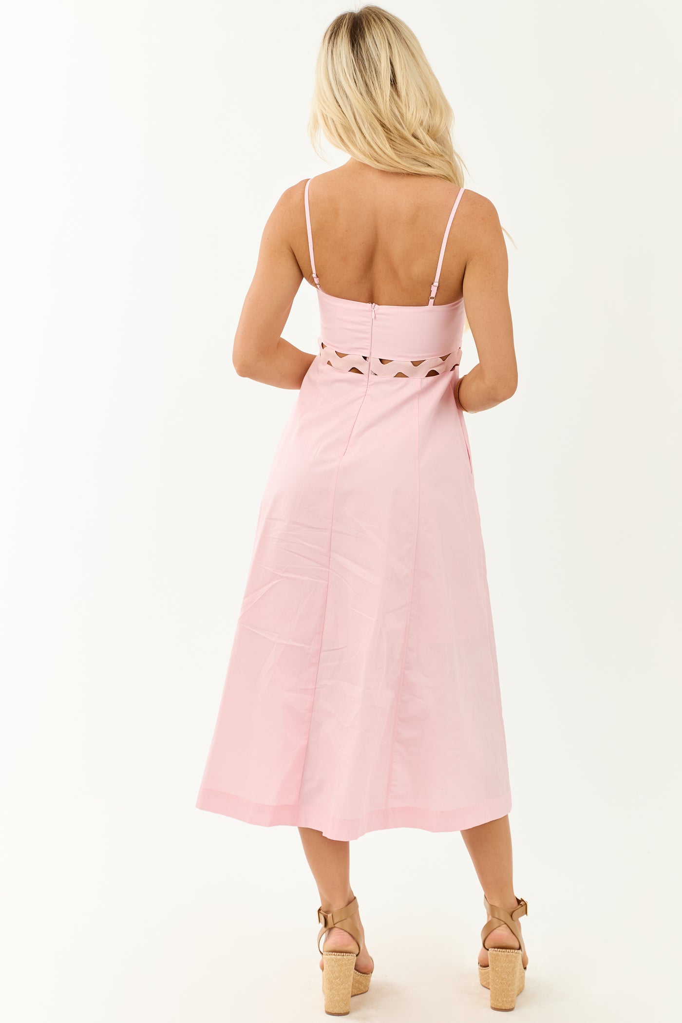 Carnation Rickrack Cutout Waist Cotton Midi Dress