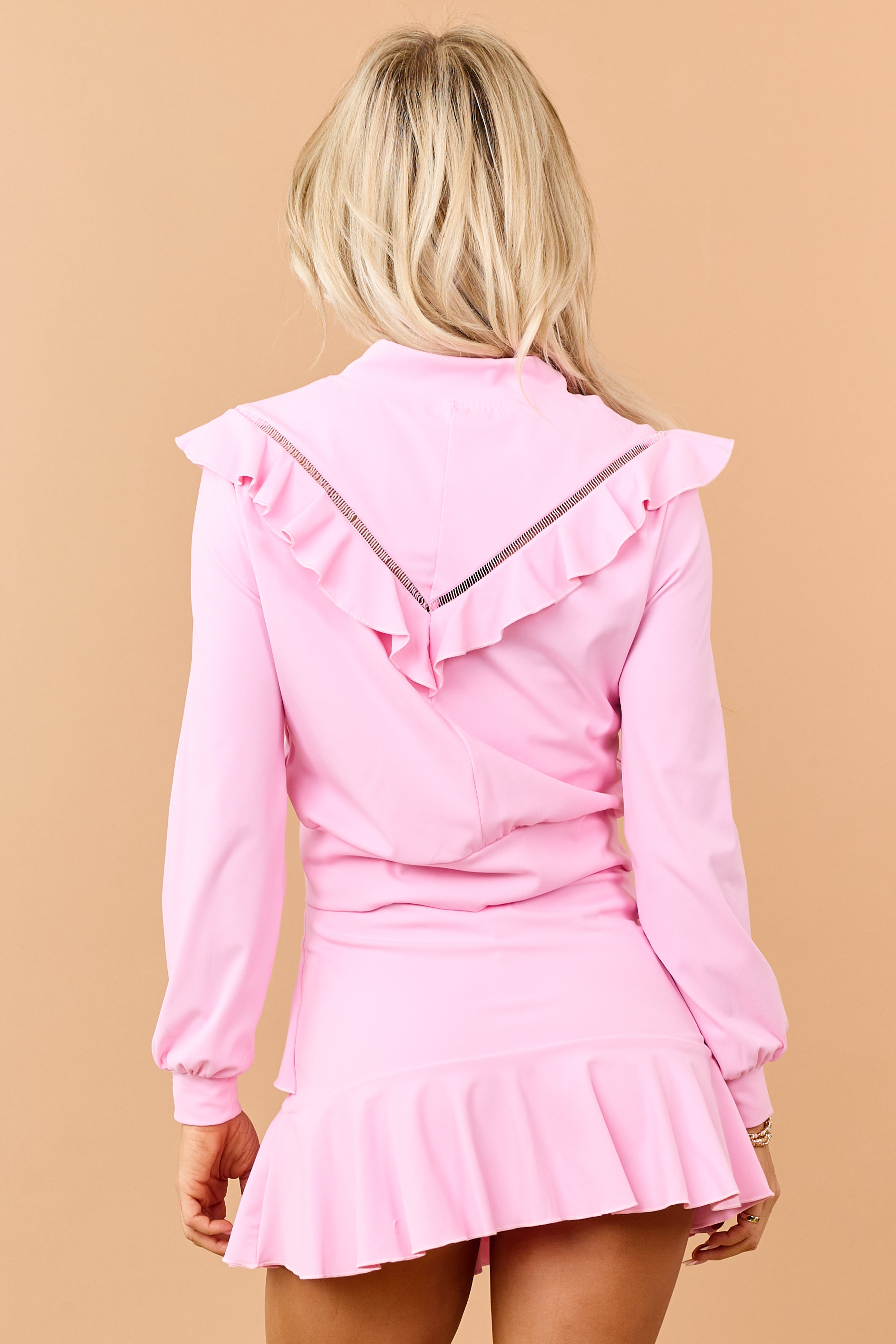 Carnation Ruffle Trim Long Sleeve Zip Up Jacket