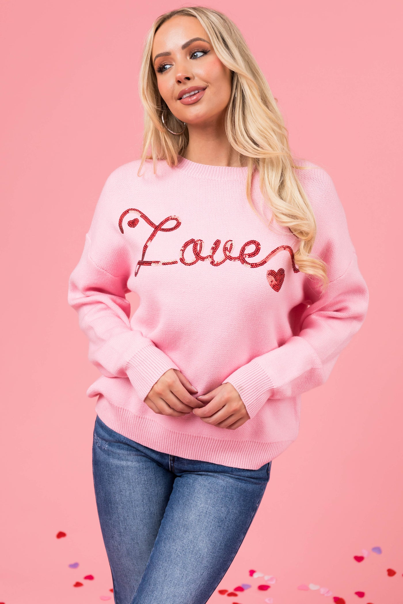 Carnation Sequined 'Love' Long Sleeve Sweater