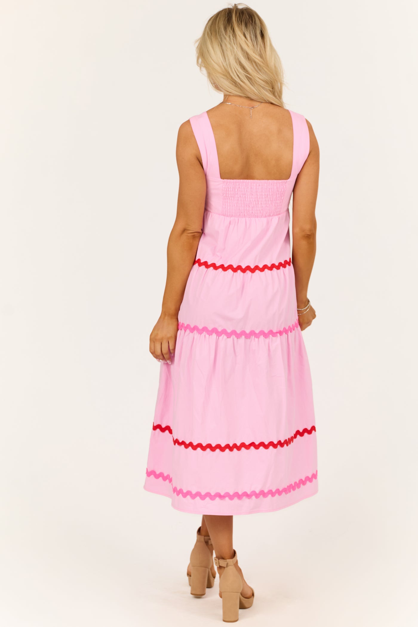 Carnation Sleeveless Wavy Contrast Tiered Midi Dress | Lime Lush Boutique Carnation Sleeveless Wavy Contrast Tiered Midi Dress | Lime Lush Boutique