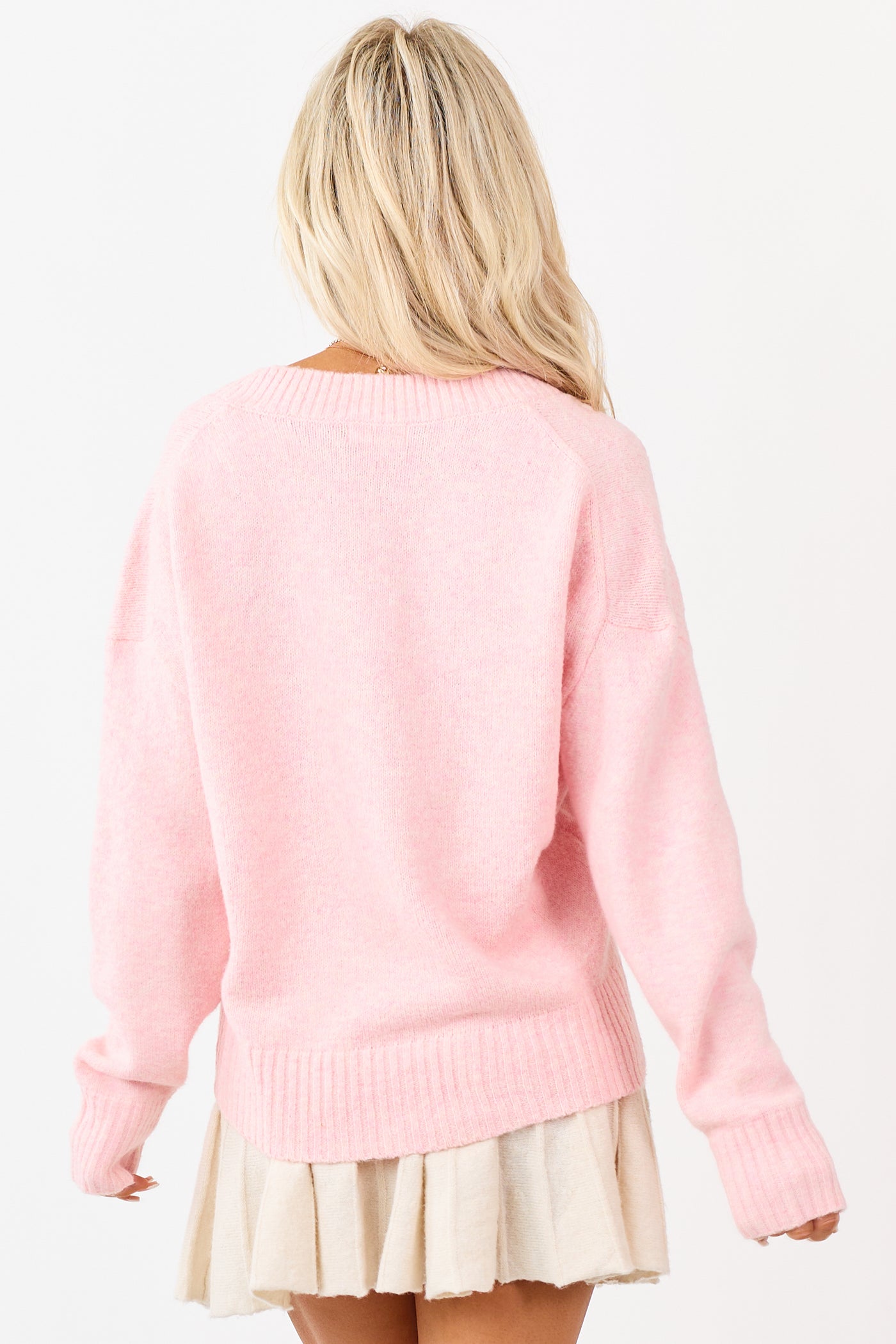 Carnation Soft Knit V-Neck Relaxed Sweater