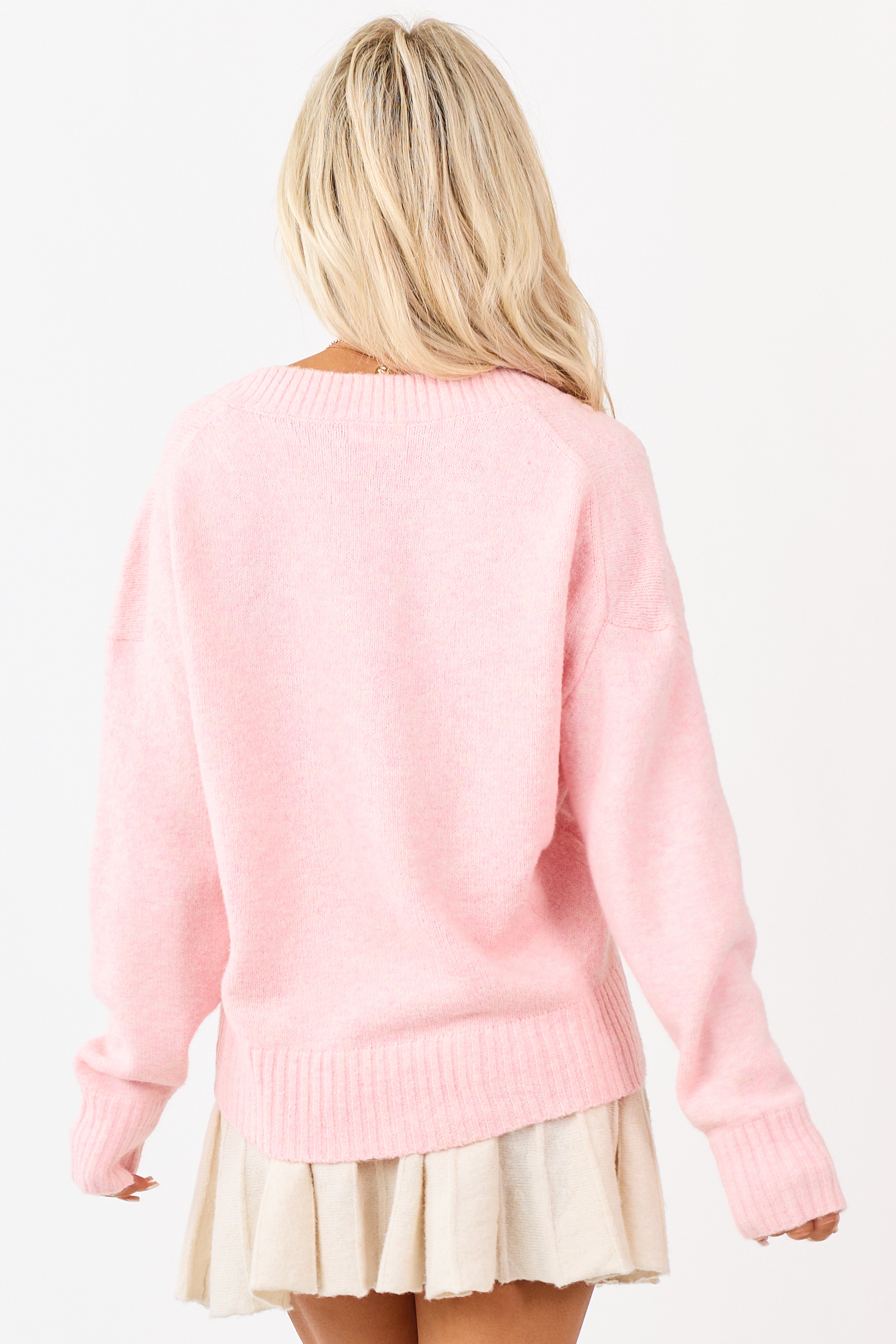 Carnation Soft Knit V-Neck Relaxed Sweater