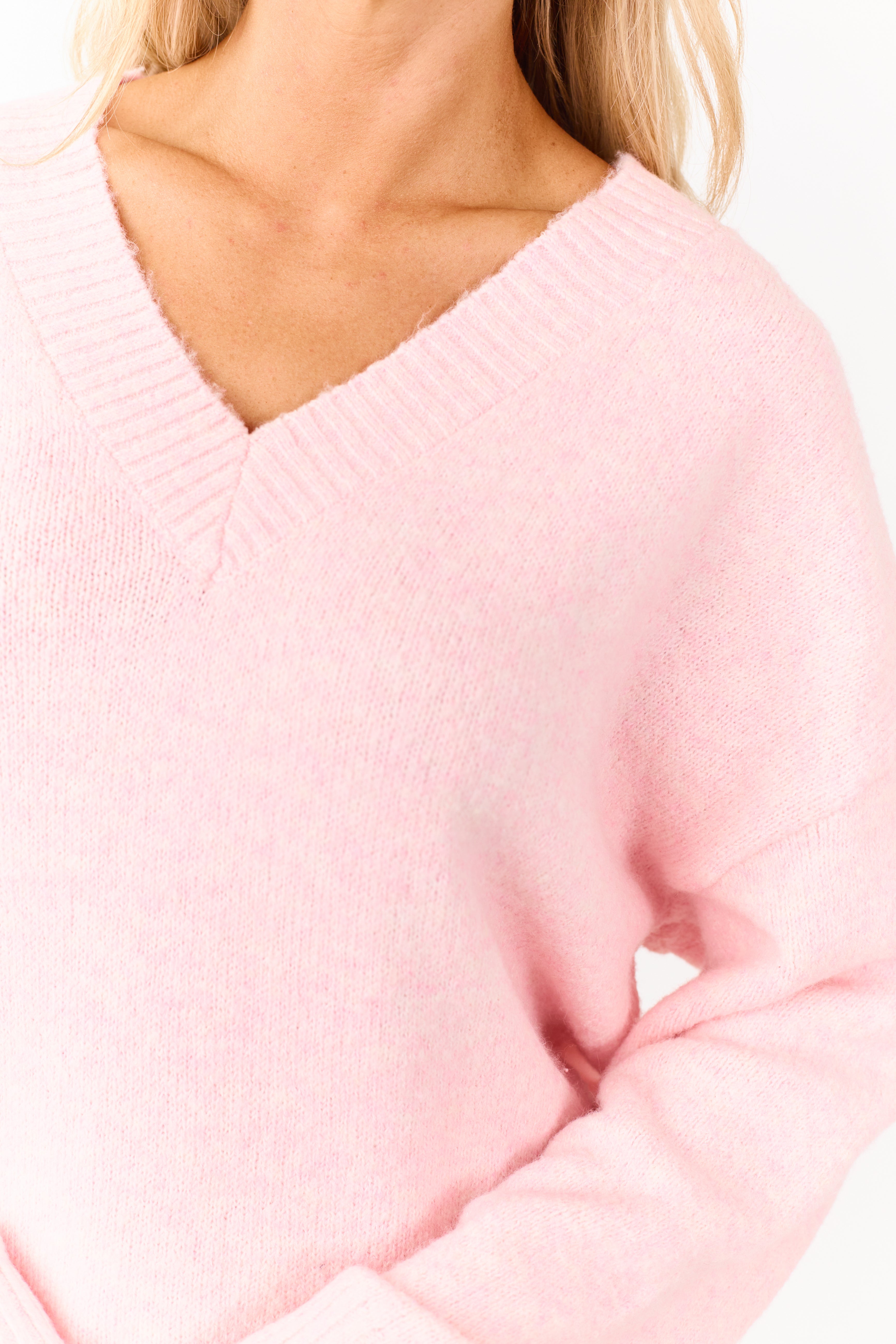 Carnation Soft Knit V-Neck Relaxed Sweater