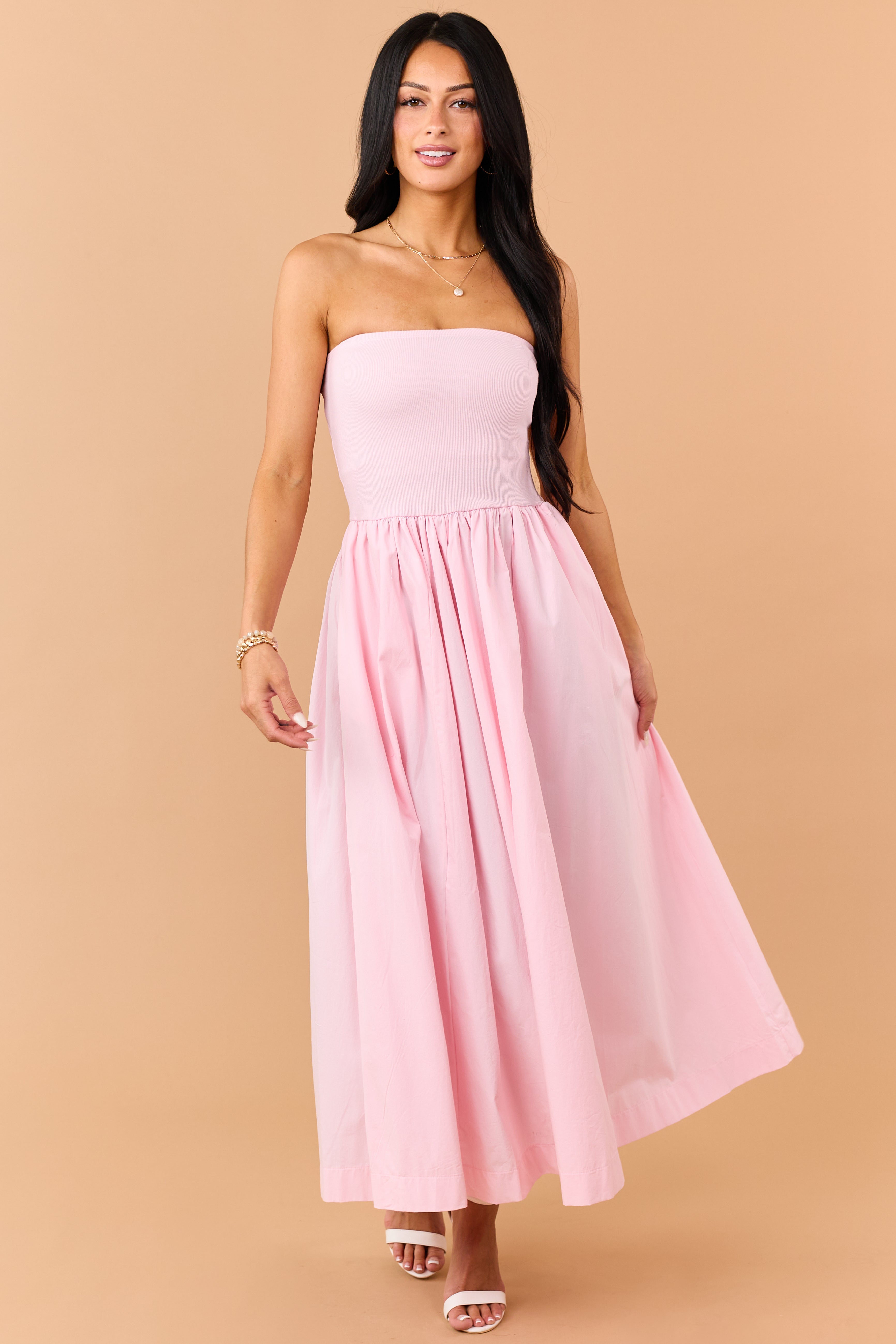 Carnation Strapless Knit Contrast Cotton Maxi Dress Carnation Strapless Knit Contrast Cotton Maxi Dress