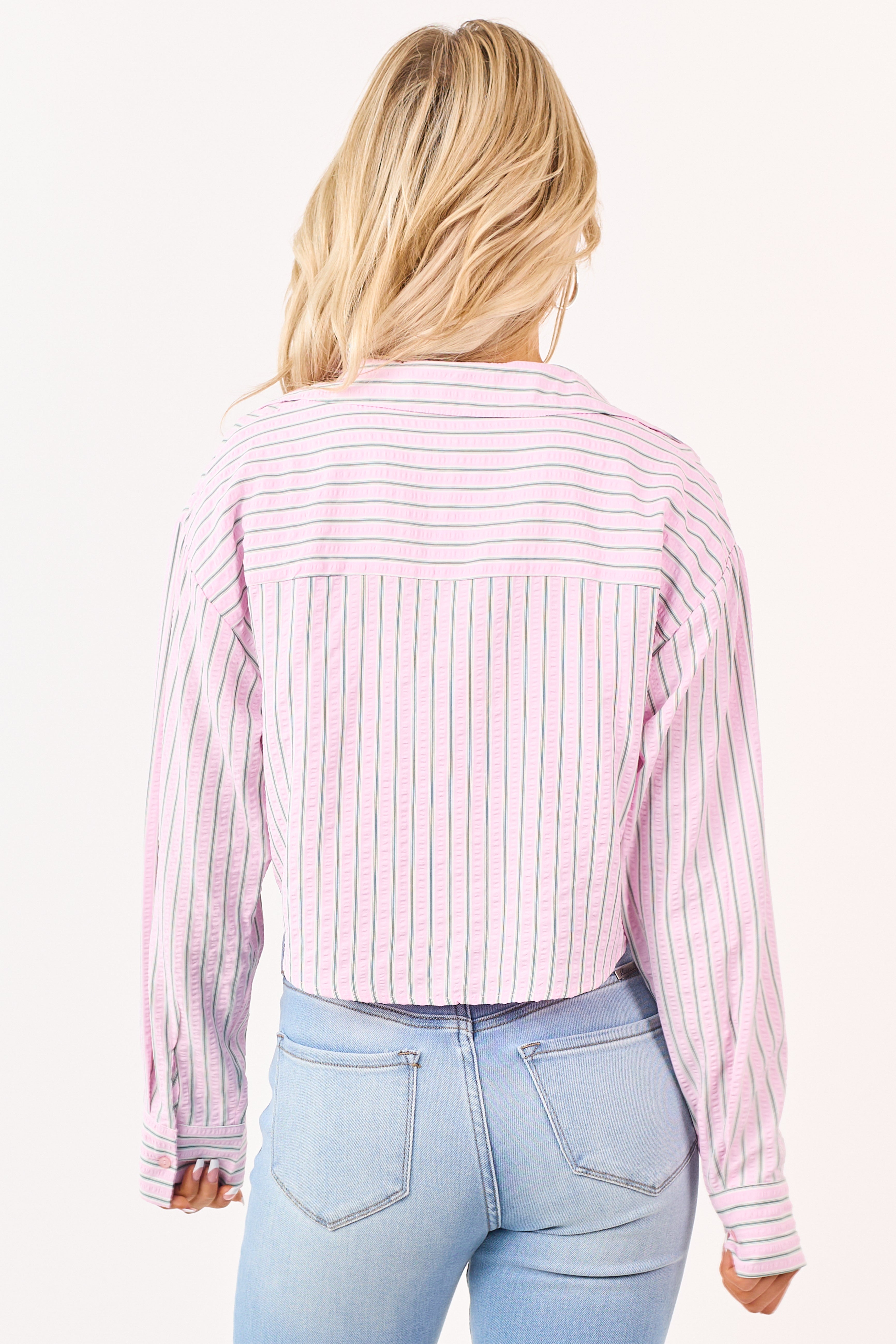 Carnation Striped Long Sleeve Button Up Top