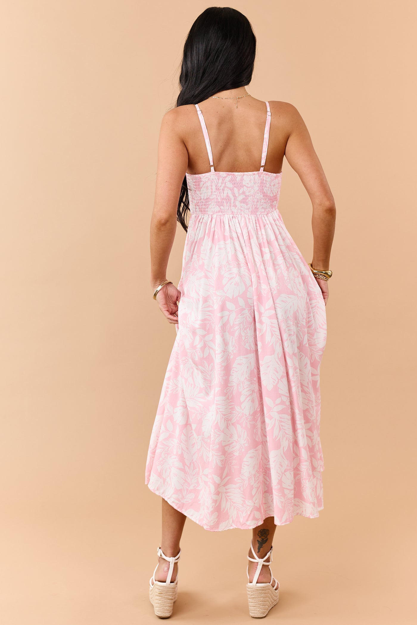 Carnation Tropical Floral Smocked Midi Dress