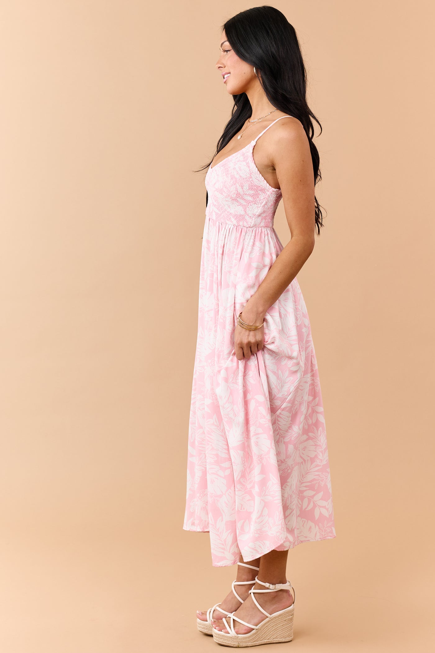 Carnation Tropical Floral Smocked Midi Dress
