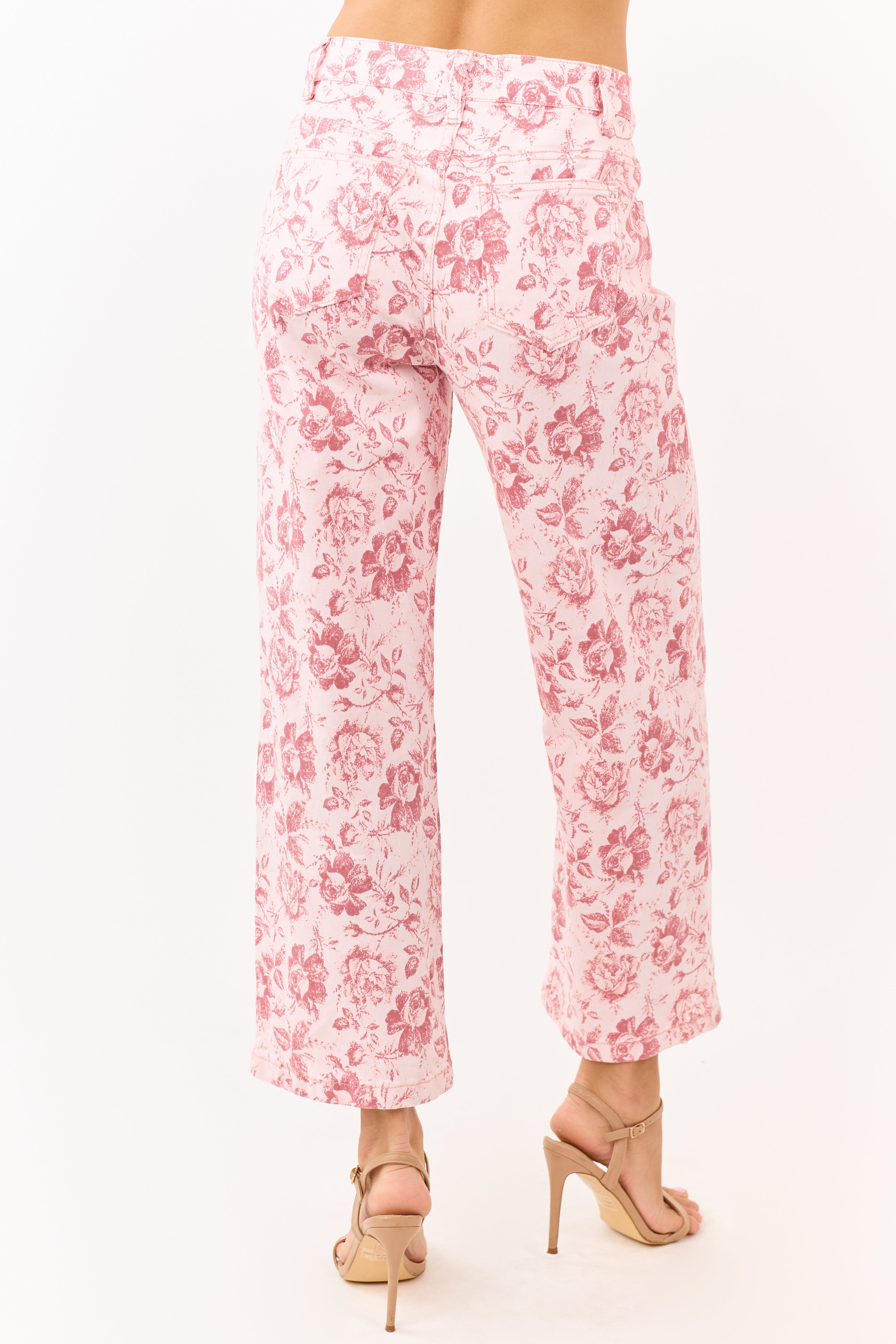 Carnation Vintage Rose Print Stretchy Wide Leg Jeans