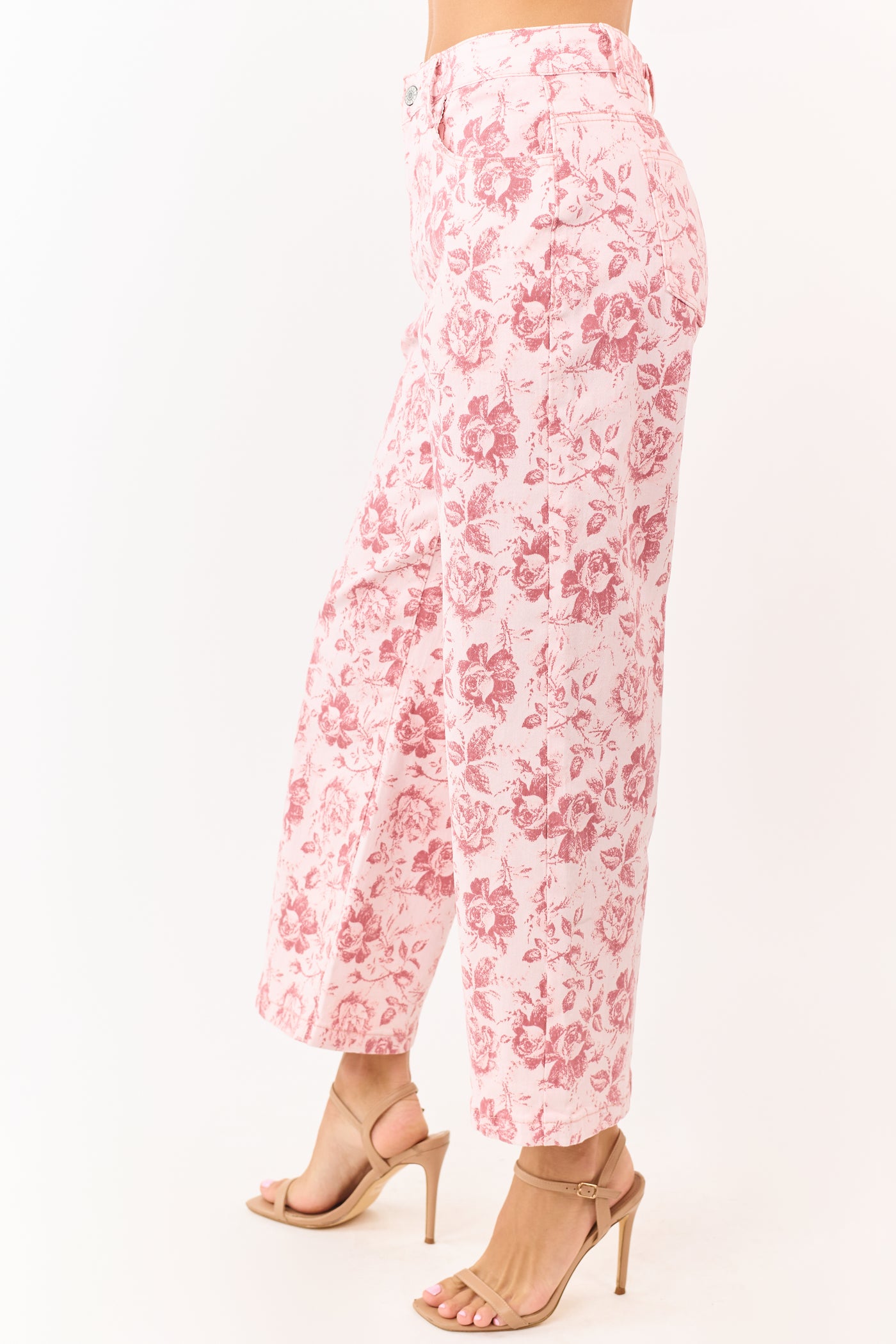 Carnation Vintage Rose Print Stretchy Wide Leg Jeans