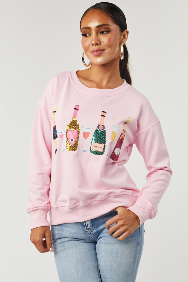 Carnation Wine Glass Long Sleeve Sweater