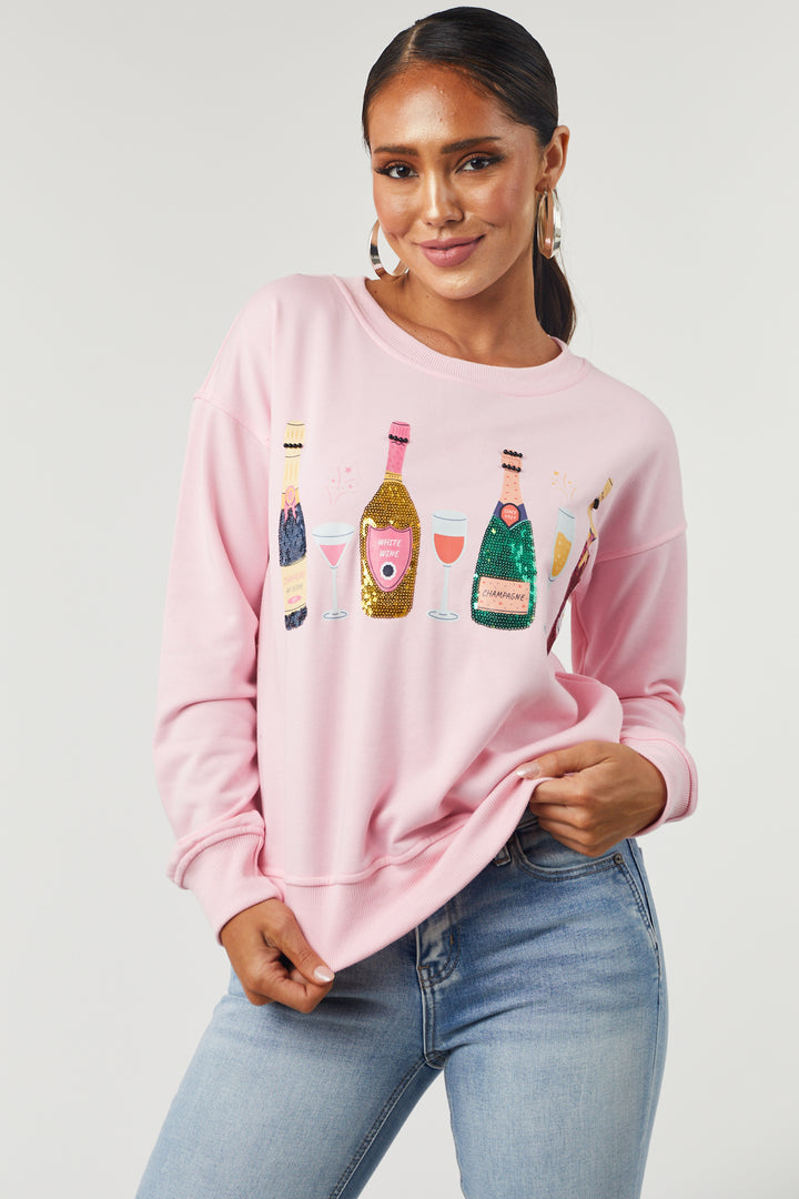 Carnation Wine Glass Long Sleeve Sweater