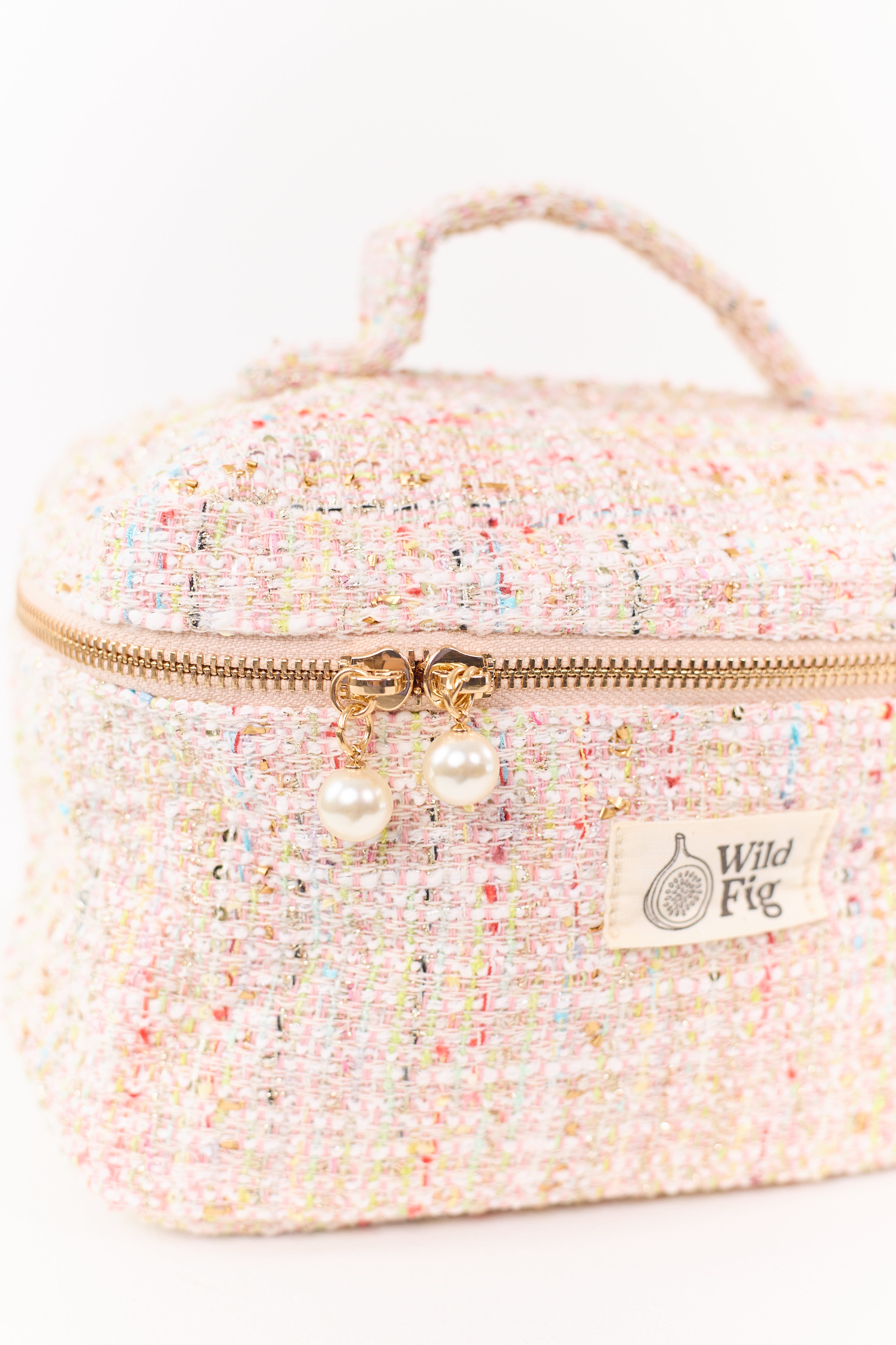 Carnation Confetti Tweed Pearl Zipper Cosmetic Bag