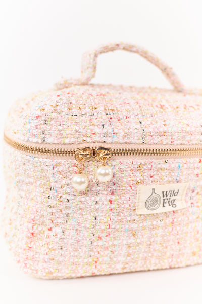 Carnation Confetti Tweed Pearl Zipper Cosmetic Bag