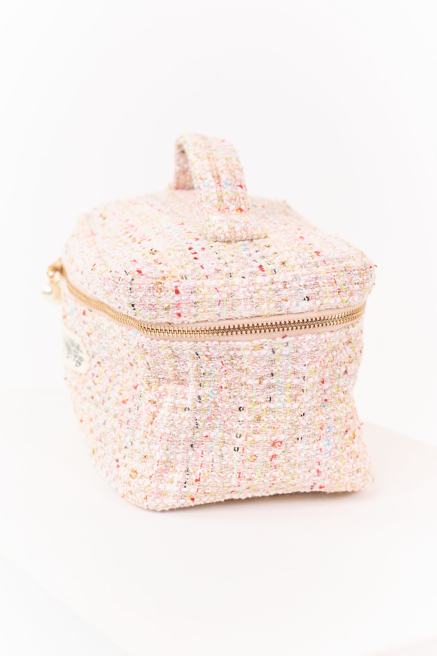 Carnation Confetti Tweed Pearl Zipper Cosmetic Bag