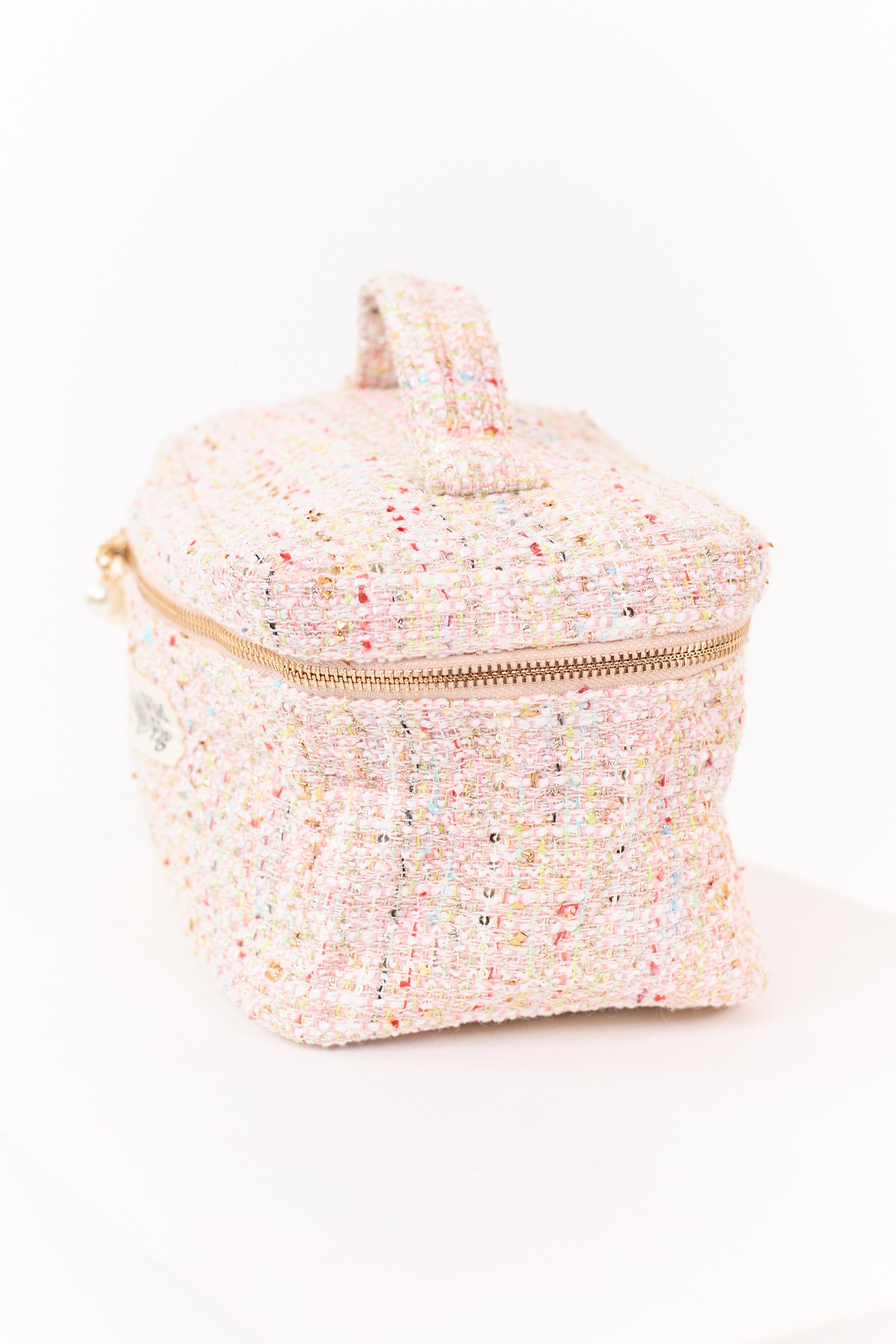 Carnation Confetti Tweed Pearl Zipper Cosmetic Bag