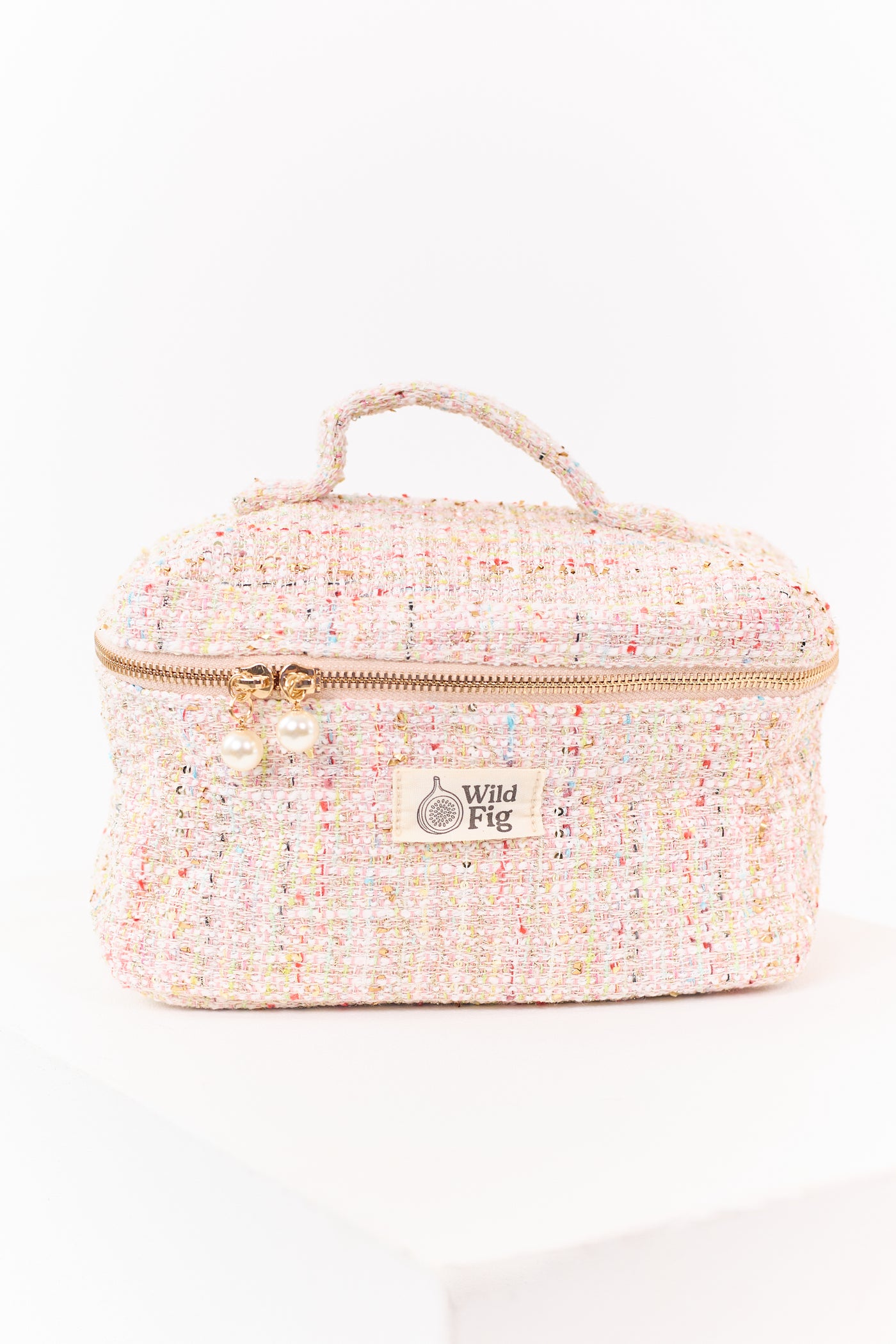 Carnation Confetti Tweed Pearl Zipper Cosmetic Bag