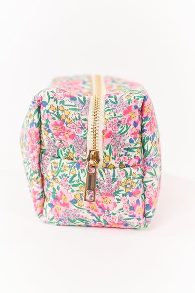 Carnation Floral Print Quilted Cosmetic Bag