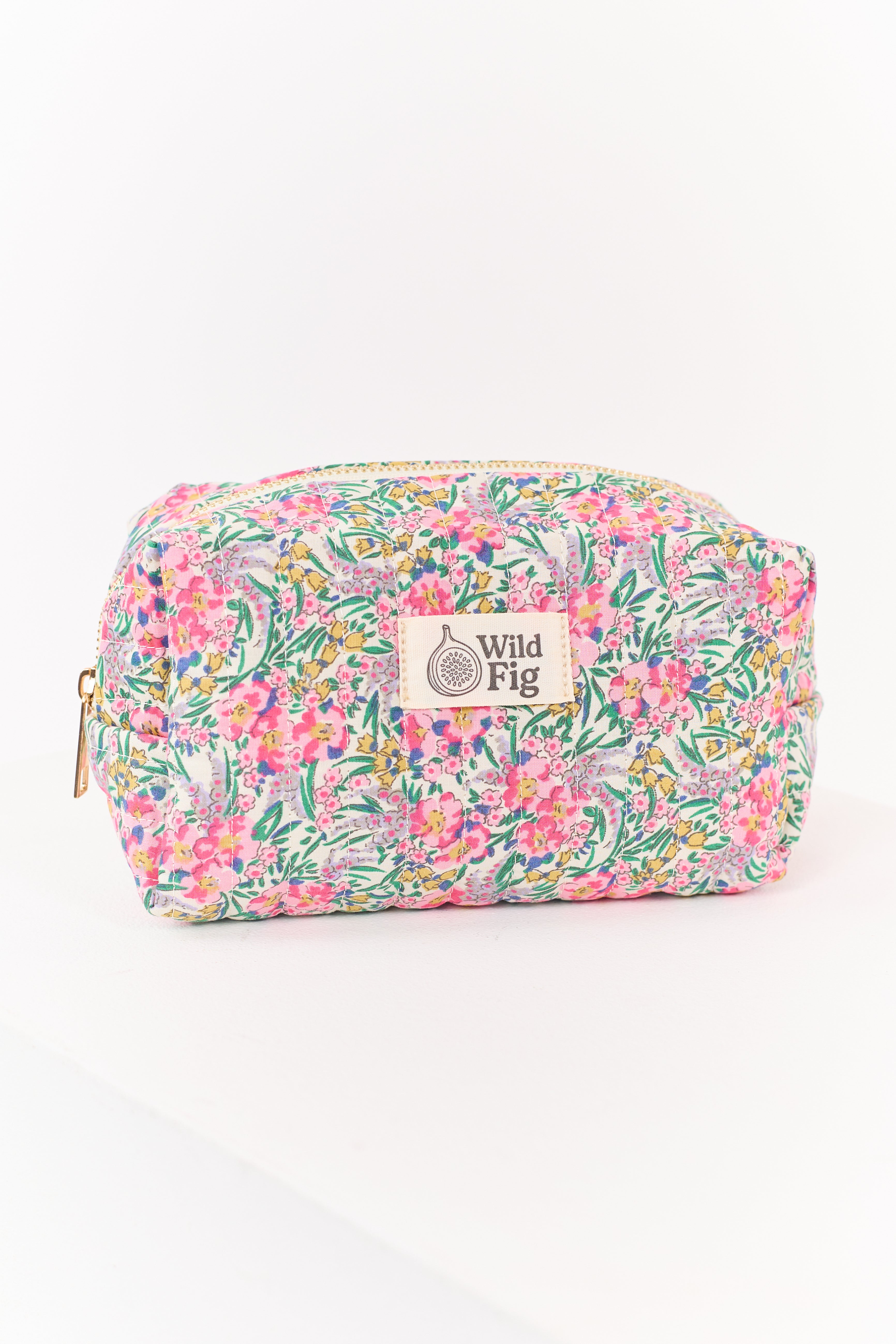 Carnation Floral Print Quilted Cosmetic Bag