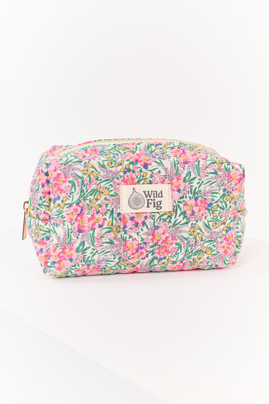 Carnation Floral Print Quilted Cosmetic Bag