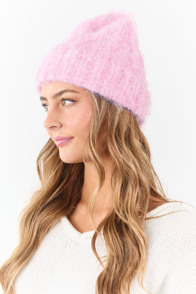 Carnation Wool Blend Fuzzy Knit Beanie