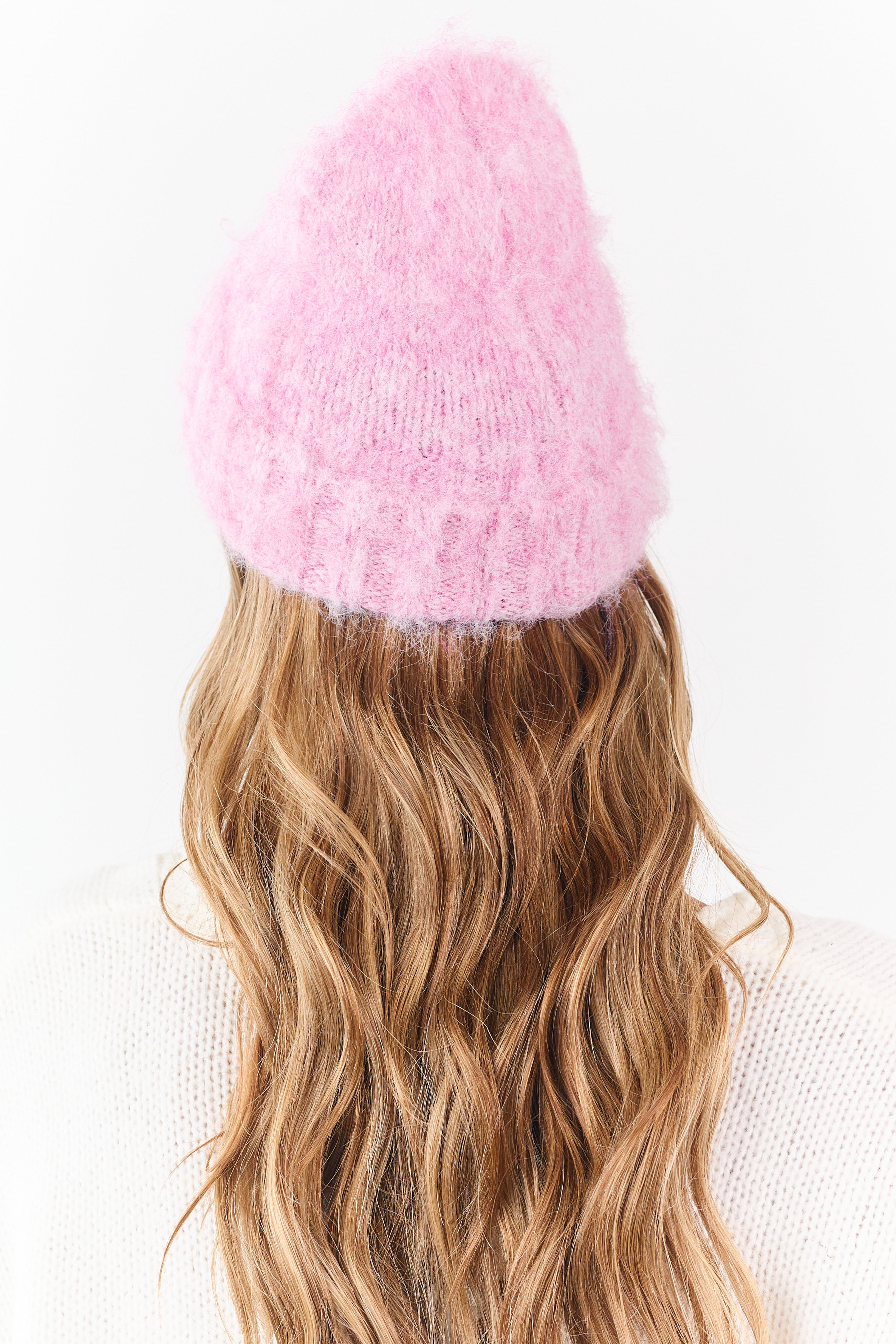 Carnation Wool Blend Fuzzy Knit Beanie