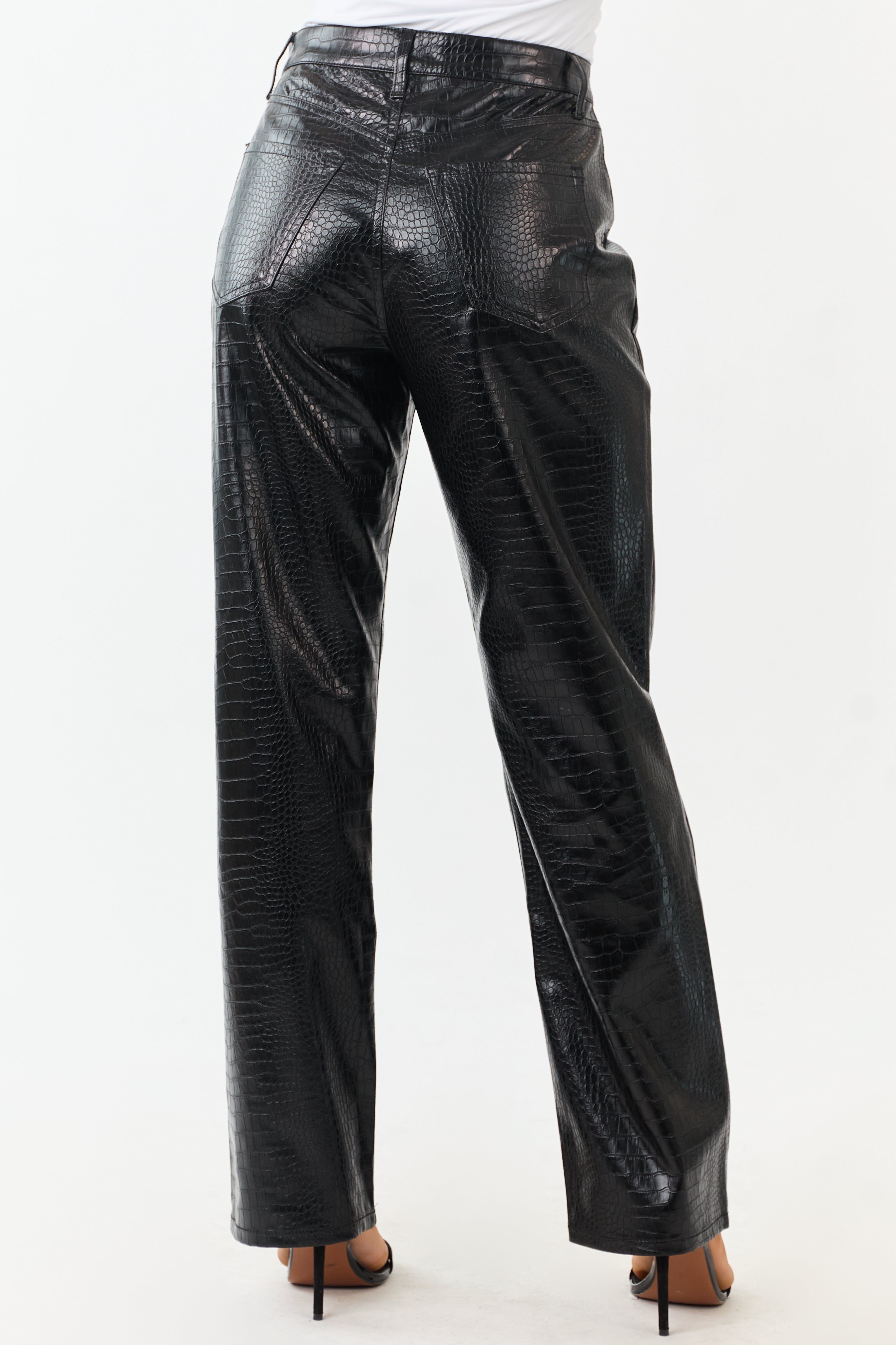 Cello Black Faux Leather Snakeskin Straight Pants